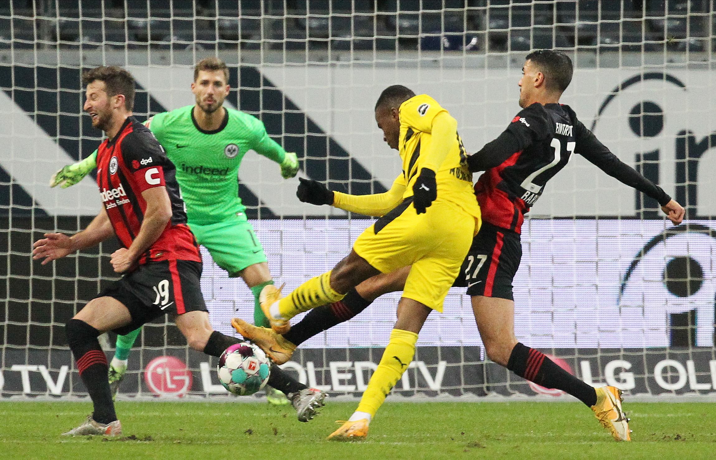 Soccer Football - Bundesliga - Eintracht Frankfurt v Borussia Dortmund - Deutsche Bank Park, Frankfurt, Germany - December 5, 2020 Borussia Dortmund's Youssoufa Moukoko shoots at goal Pool via REUTERS