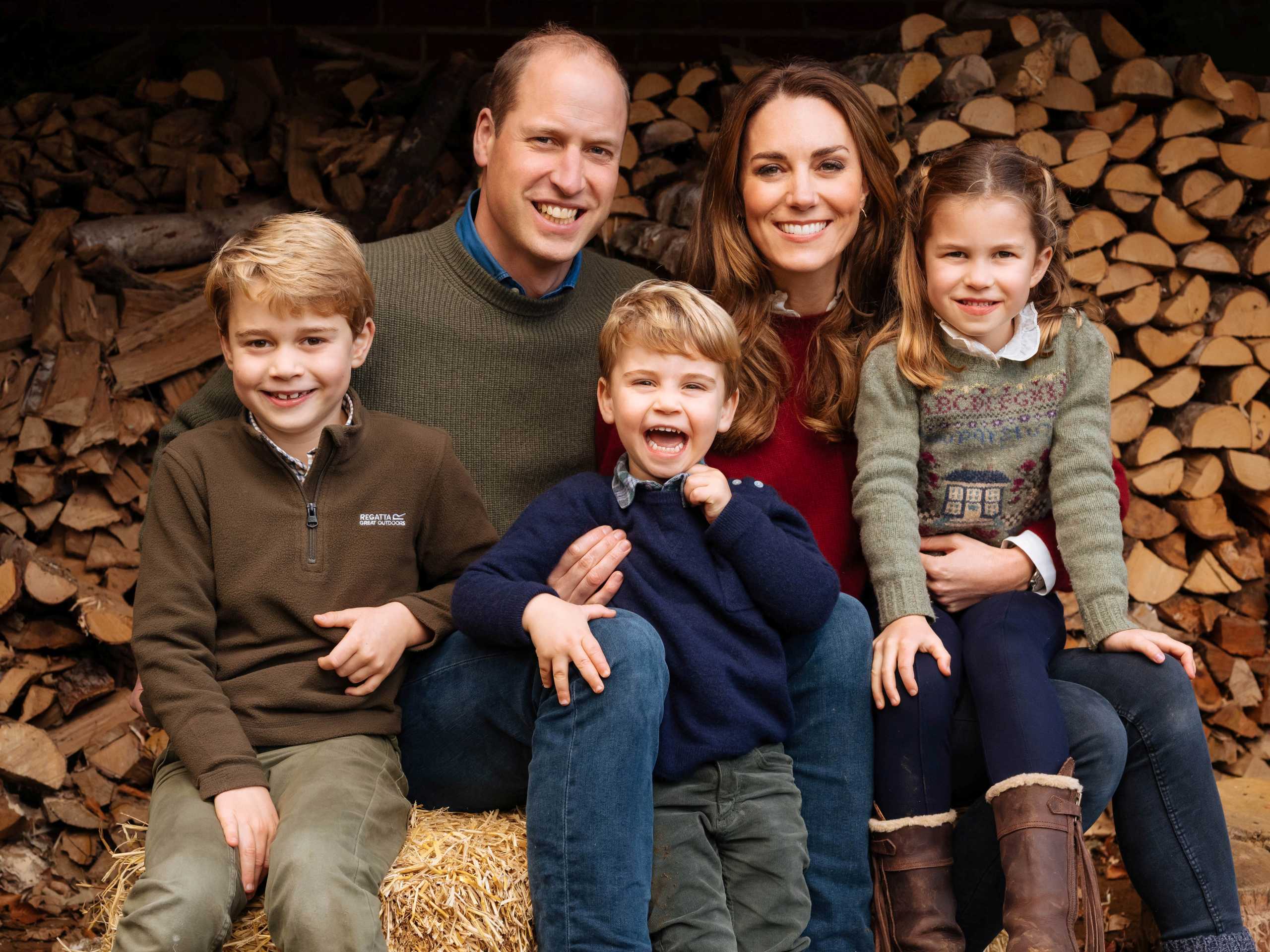 Undated handout image provided by Kensington Palace of the 2020 Christmas card of Britain's Prince William, and Catherine, Duchess of Cambridge, which features an image taken in the autumn by photographer Matt Porteous showing Britain's Prince William, and Catherine, Duchess of Cambridge, posing with their children, Prince Louis, Princess Charlotte and Prince George at Anmer Hall, in Norfolk, Britain. The Duke and Duchess of Cambridge