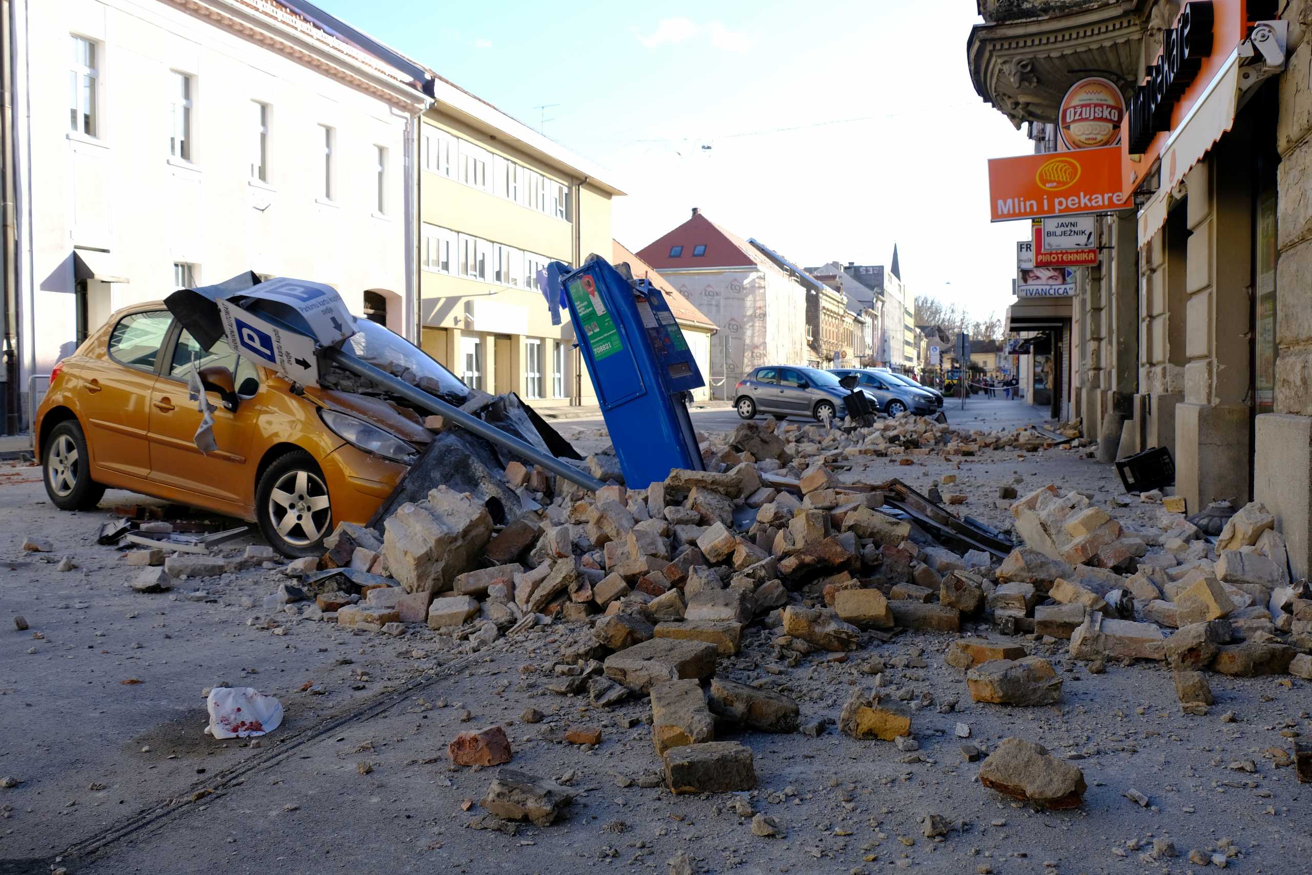 A destroyed car is seen on a street after an earthquake in Sisak, Croatia December 29, 2020. Slaven Branislav Babic
