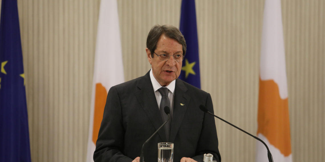 Cypriot President Nicos Anastasiades speaks during a news conference at the Presidential Palace in Nicosia, Cyprus September 16, 2020. REUTERS