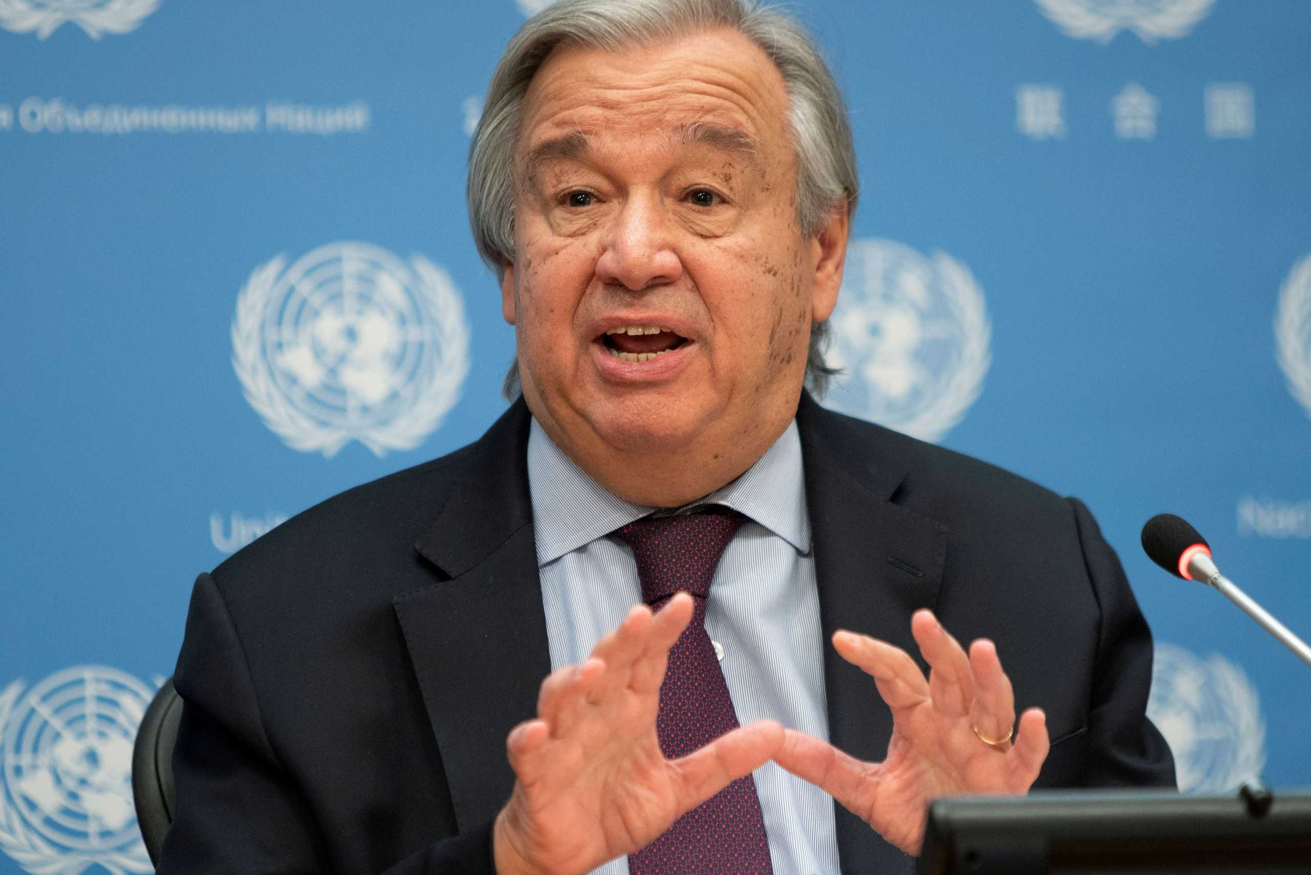 FILE PHOTO: United Nations Secretary-General Antonio Guterres speaks during a news conference at U.N. headquarters in New York City, New York, U.S., November 20, 2020. REUTERS