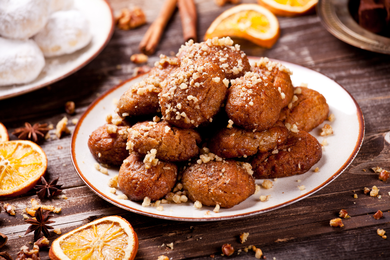 Sweet traditional homemade greek melomakarona for Christmas