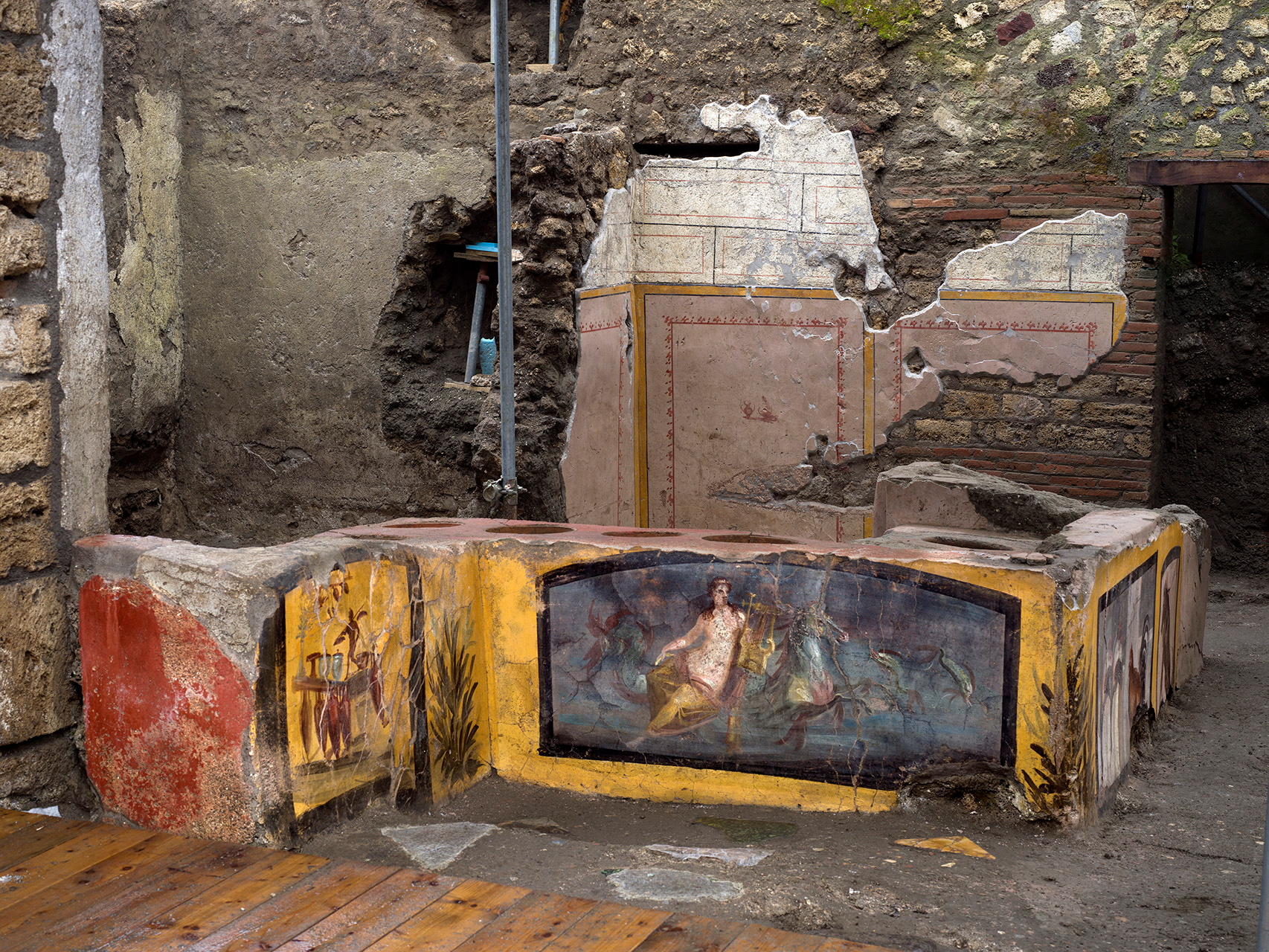 A fresco on an ancient counter depicting a nymph riding a horse uncovered during excavations in Pompeii, Italy, is seen in this handout picture released December 26, 2020. Pompeii Archaeological Park