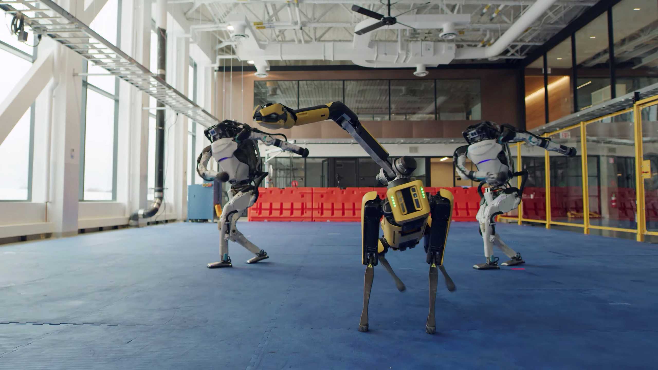 Spot and Atlas robots dance during a year-end video by the robotics company Boston Dynamics in a screen grab from a December 29, 2020 social media post. Boston Dynamics via REUTERS  THIS IMAGE HAS BEEN SUPPLIED BY A THIRD PARTY. MANDATORY CREDIT. NO RESALES. NO ARCHIVES.