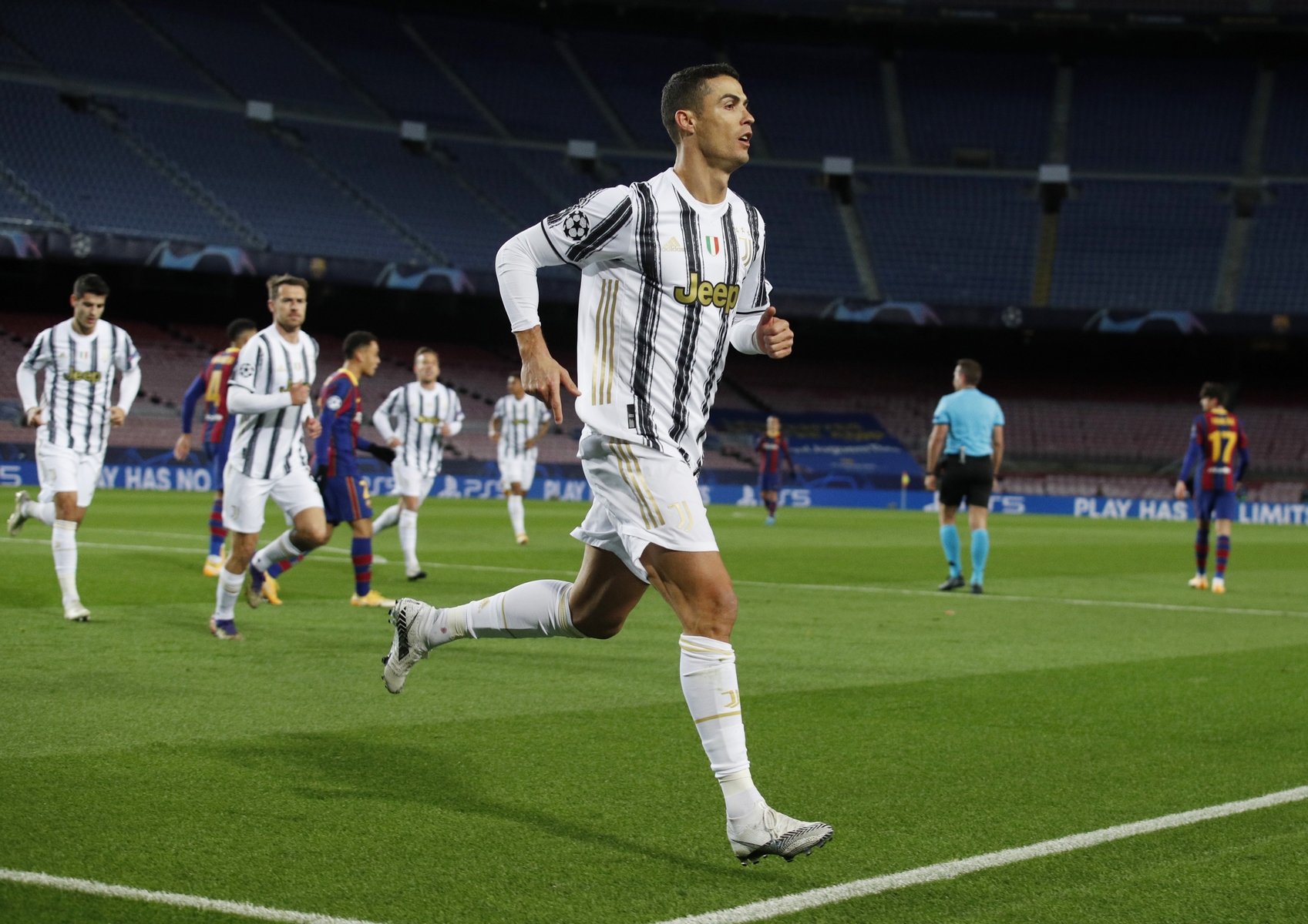Soccer Football - Champions League - Group G - FC Barcelona v Juventus - Camp Nou, Barcelona, Spain - December 8, 2020 Juventus' Cristiano Ronaldo celebrates scoring their first goal REUTERS