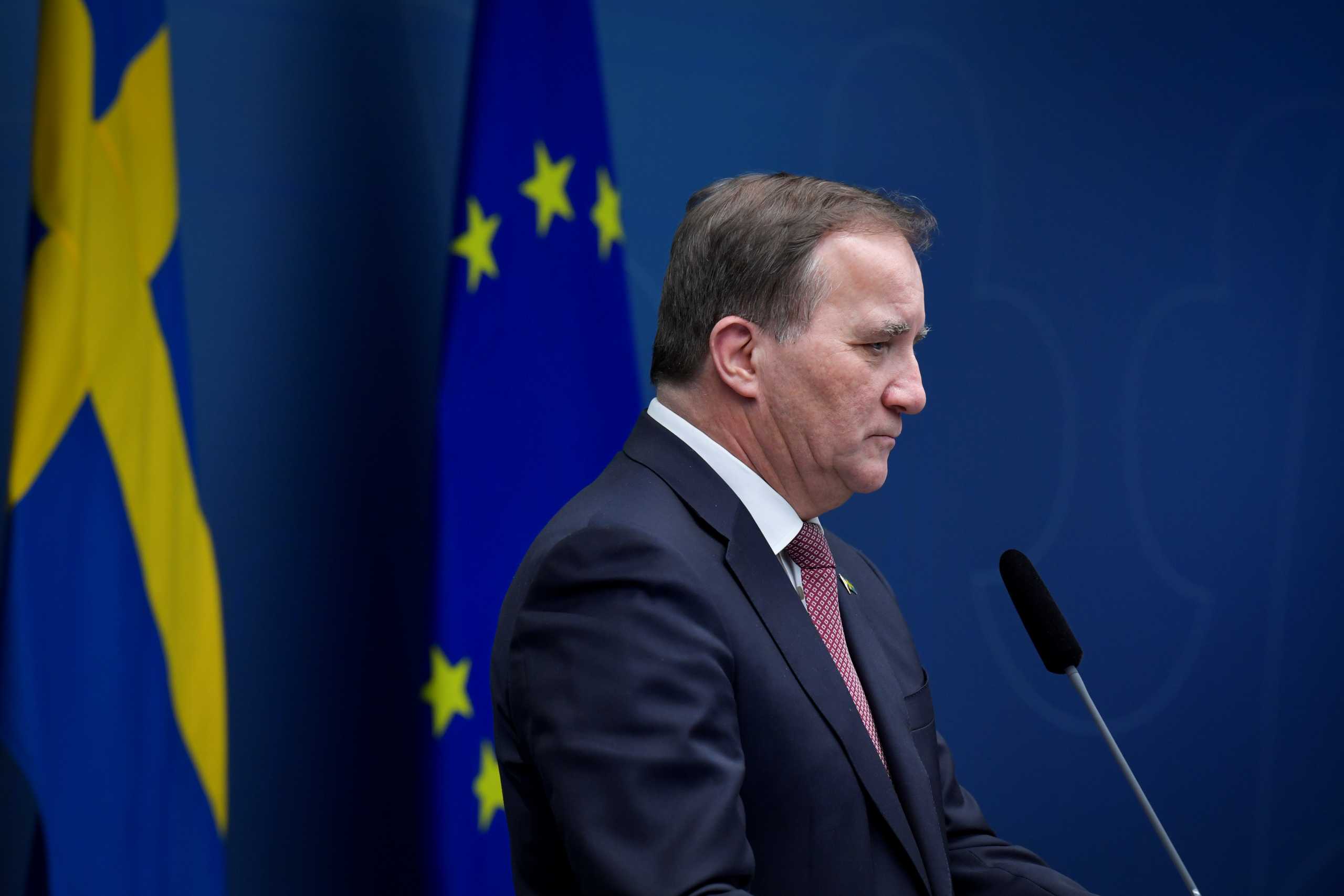 Swedish Prime Minister Stefan Lofven speaks about new coronavirus pandemic restrictions at a news conference in Stockholm, Sweden December 18, 2020. TT News Agency