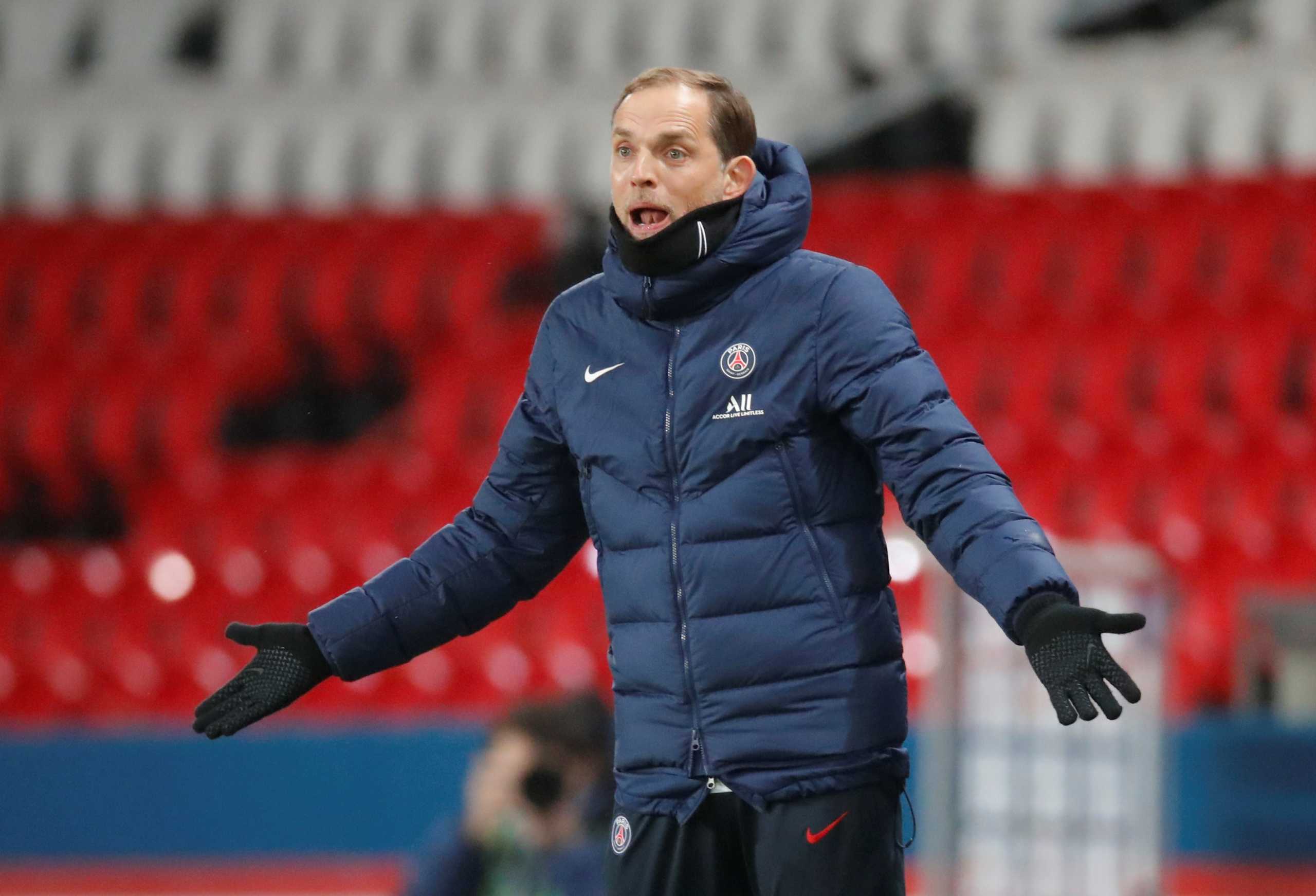 FILE PHOTO: Soccer Football - Ligue 1 - Paris St Germain v Olympique Lyonnais - Parc des Princes, Paris, France - December 13, 2020 Paris St Germain coach Thomas Tuchel reacts REUTERS