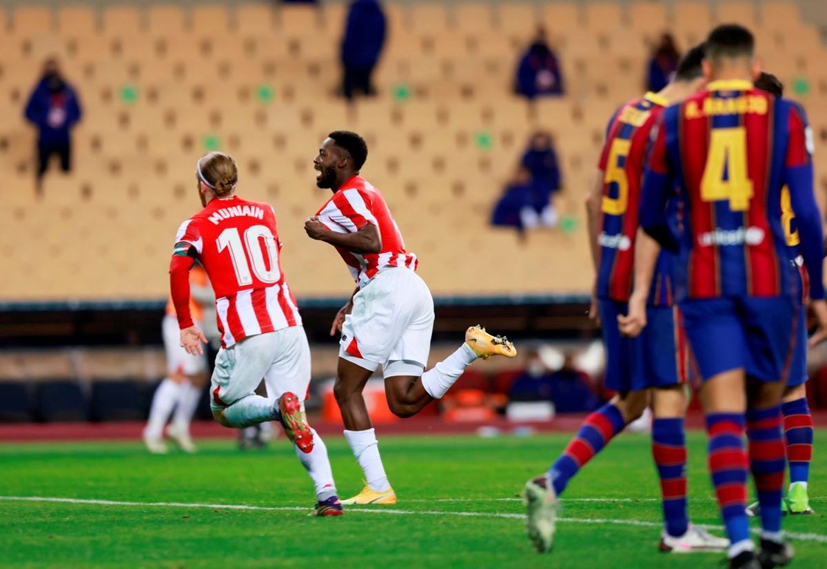 Soccer Football - Spanish Super Cup Final - FC Barcelona v Athletic Bilbao - Estadio La Cartuja de Sevilla, Seville, Spain - January 17, 2021 Athletic Bilbao's Inaki Williams celebrates scoring their third goal REUTERS