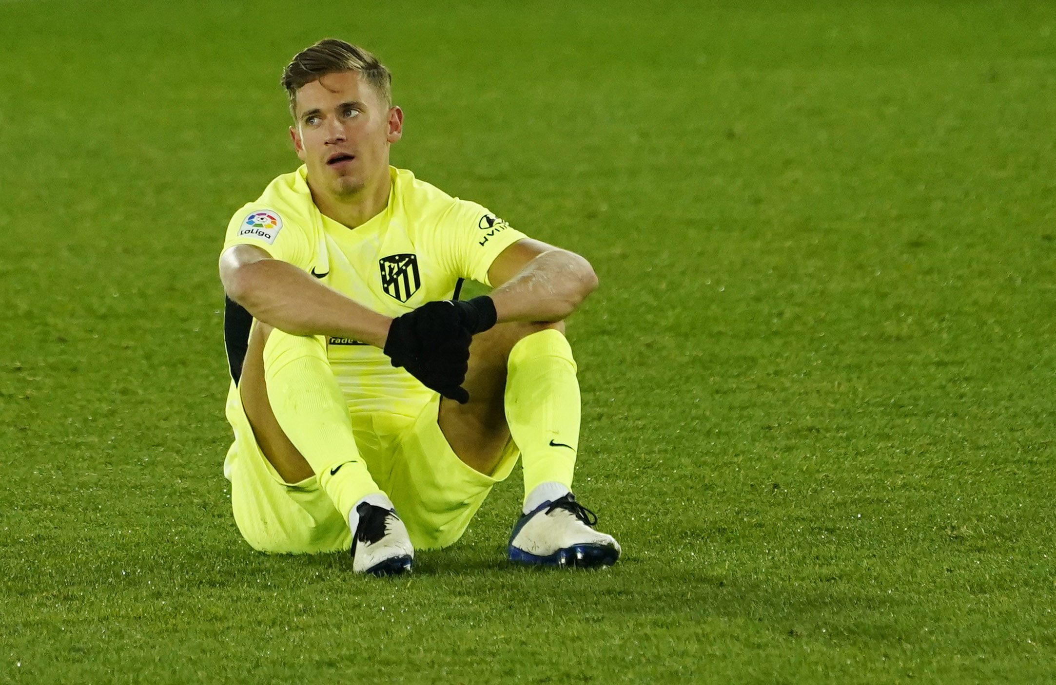 Soccer Football - La Liga Santander - Deportivo Alaves v Atletico Madrid - Mendizorrotza Stadium, Vitoria-Gasteiz, Spain - January 3, 2021  Atletico Madrid's Marcos Llorente reacts at the end of the match REUTERS