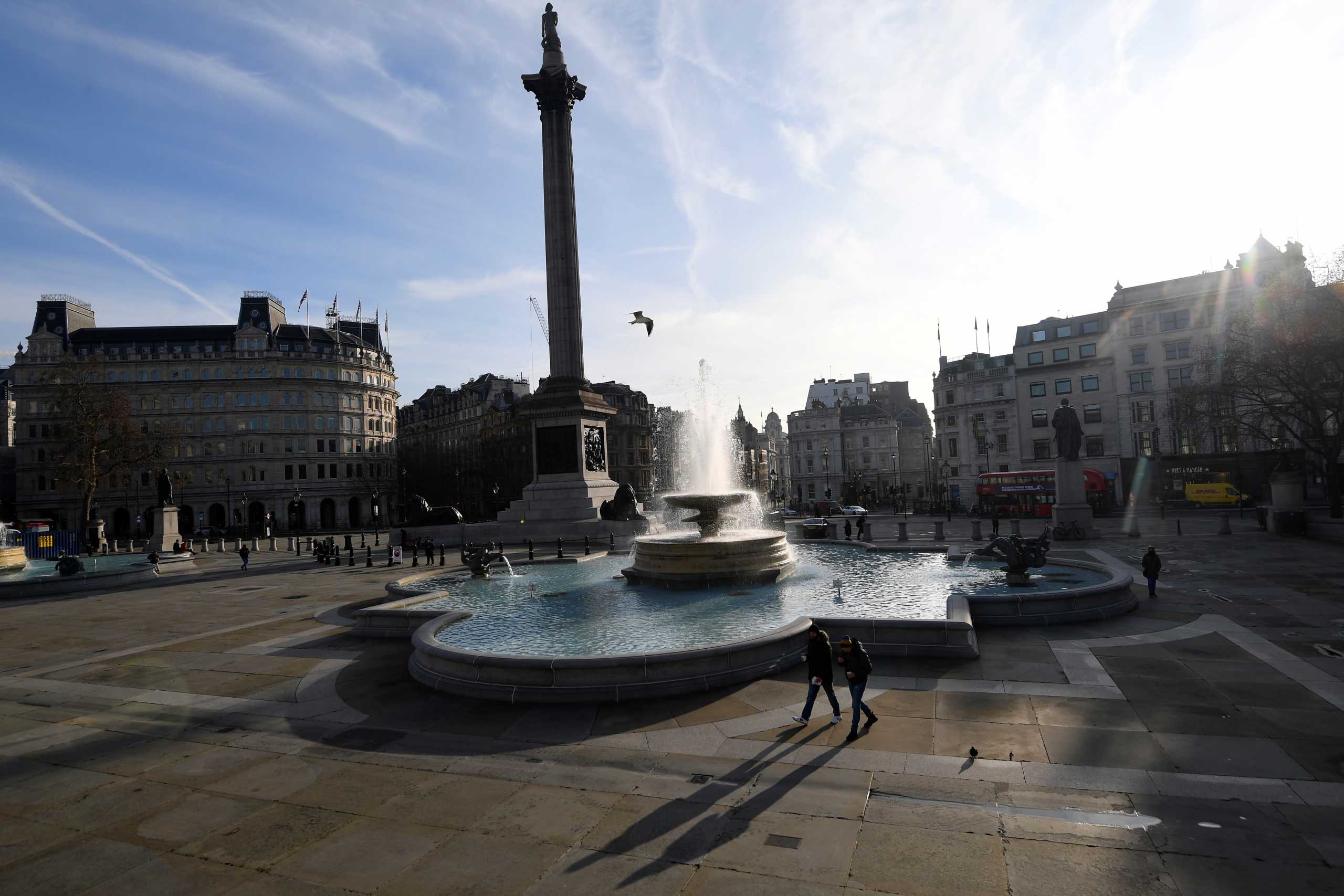 An almost empty Trafalgar Square is seen amidst a COVID-19 pandemic lockdown in London, Britain, January 7, 2021. REUTERS
