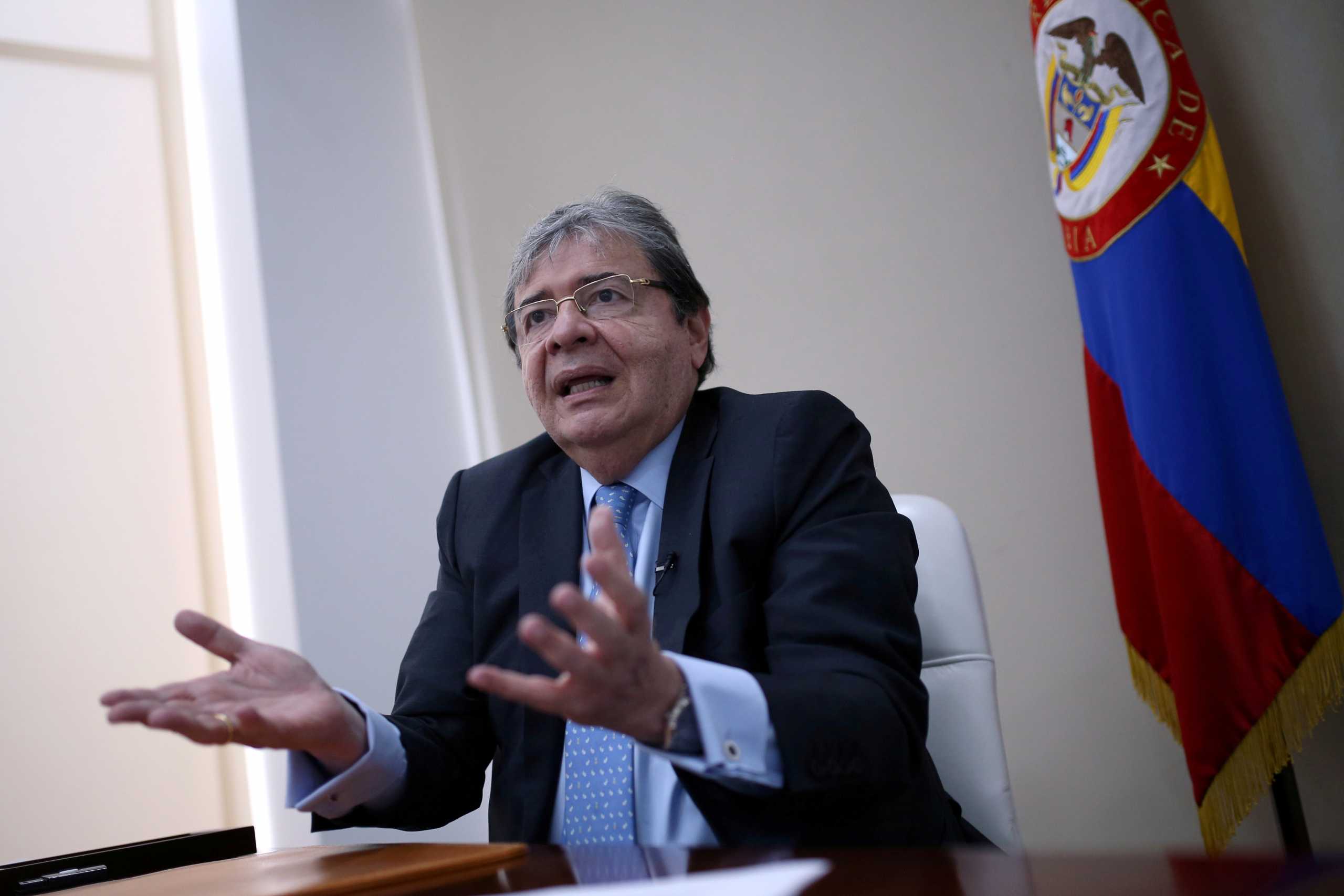 FILE PHOTO: Colombian Minister of Defense Carlos Holmes Trujillo speaks during an interview with Reuters in Bogota, Colombia November 27, 2020. Picture taken November 27, 2020. REUTERS