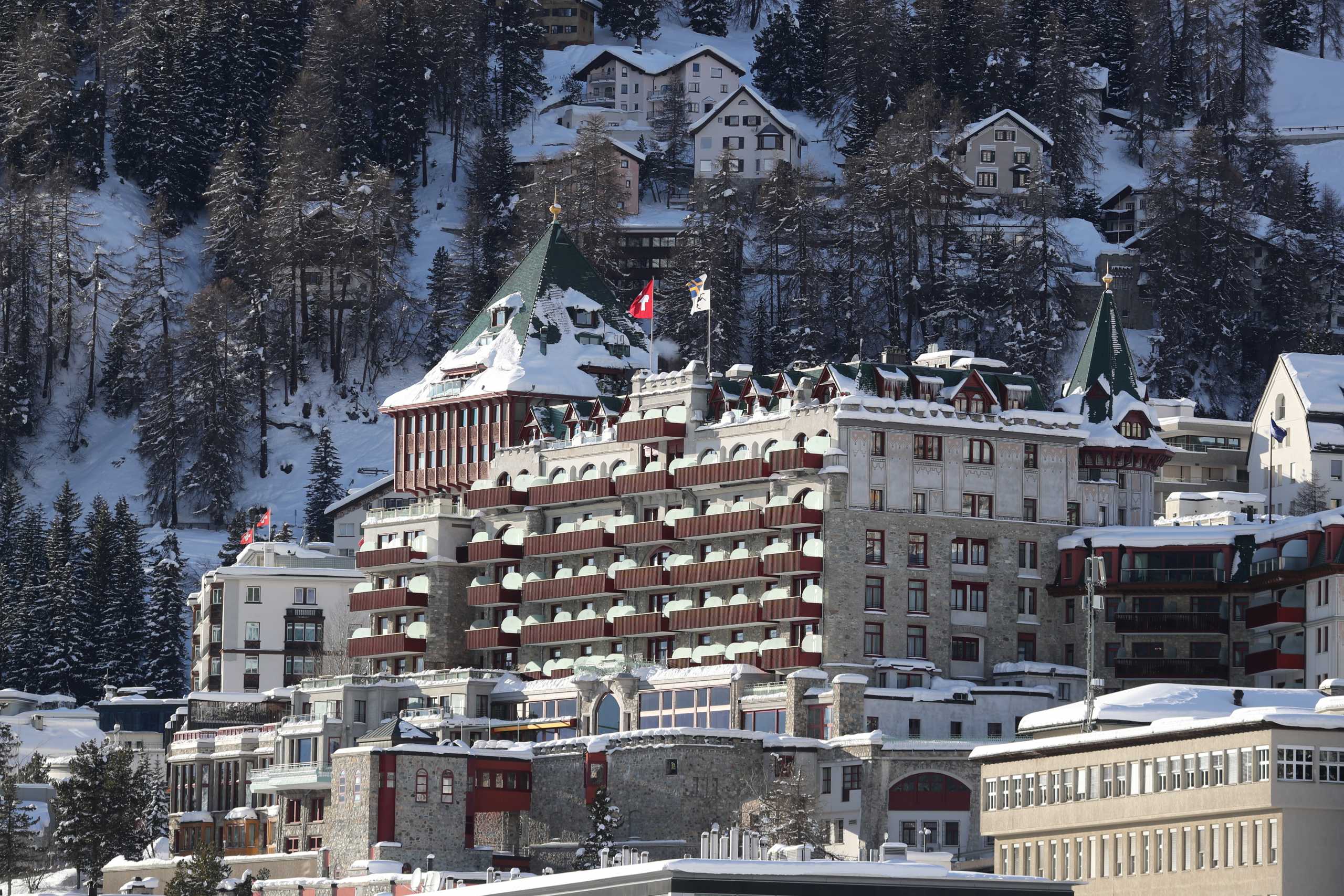 A general view of a snow-covered landscape as the spread of the coronavirus disease (COVID-19) continues in the Alpine resort of St Moritz, Switzerland, January 18, 2021. REUTERS