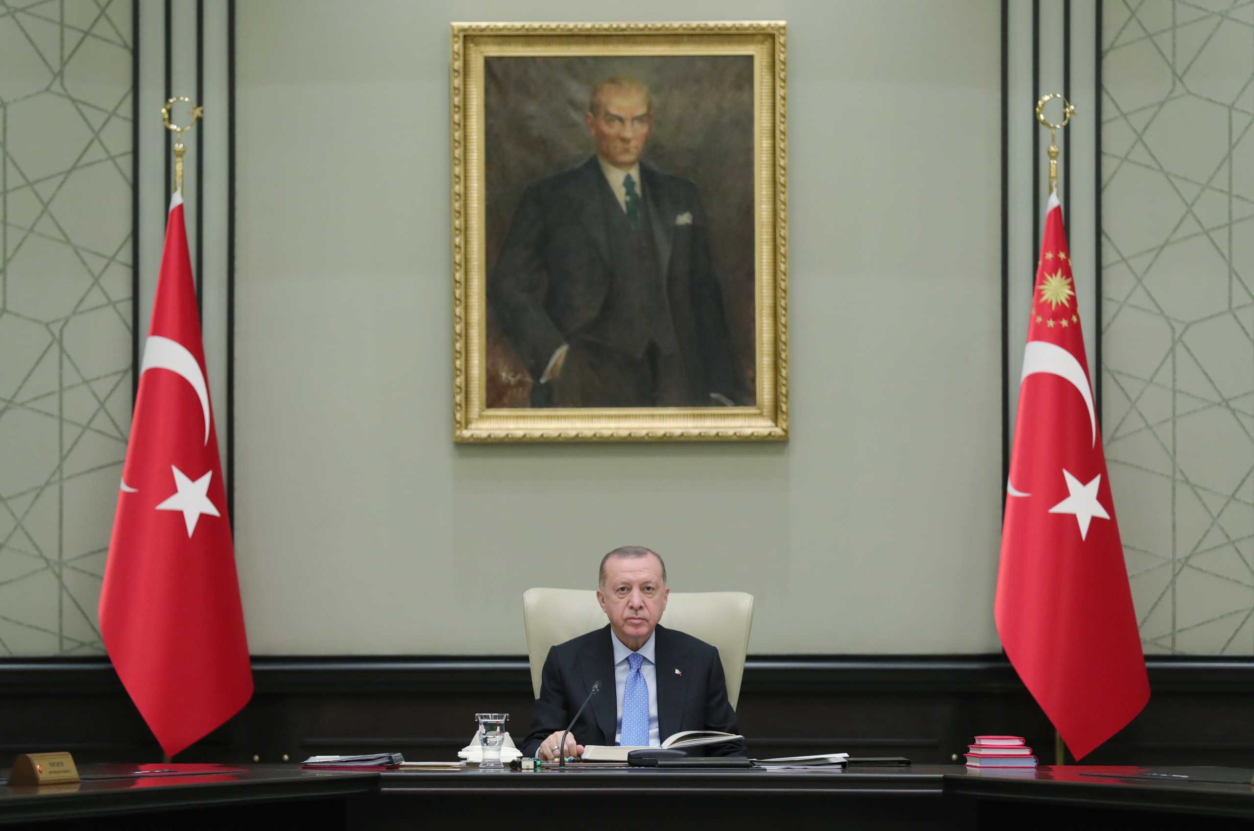 Turkish President Tayyip Erdogan chairs a cabinet meeting in Ankara, Turkey January 11, 2021. Presidential Press Office