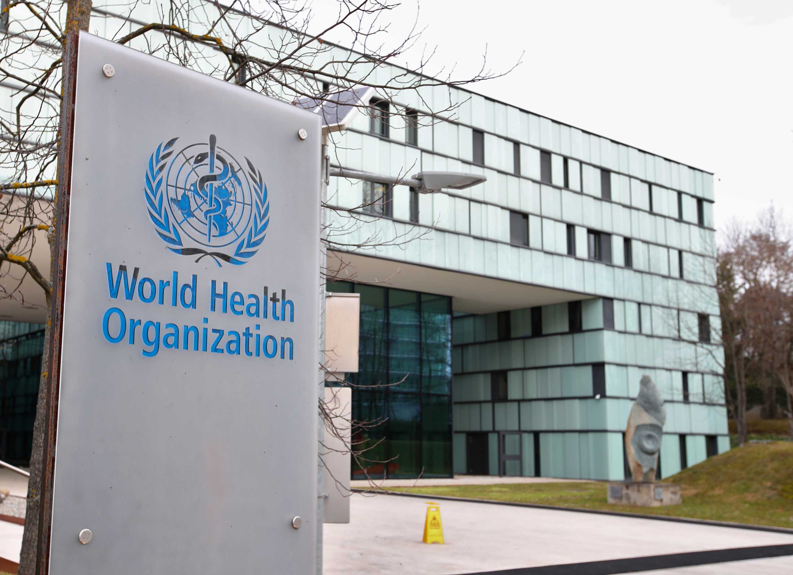 FILE PHOTO: A logo is pictured outside a building of the  World Health Organization (WHO) during an executive board meeting on update on the coronavirus outbreak, in Geneva, Switzerland, February 6, 2020. REUTERS