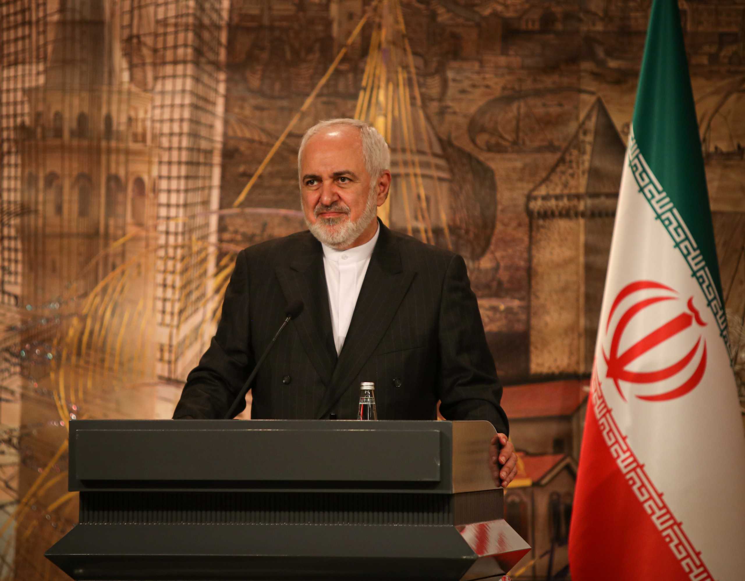 Iranian Foreign Minister Javad Zarif attends a joint news conference with his Turkish counterpart Mevlut Cavusoglu (not seen) in Istanbul, Turkey, January 29, 2021. Turkish Foreign Ministry