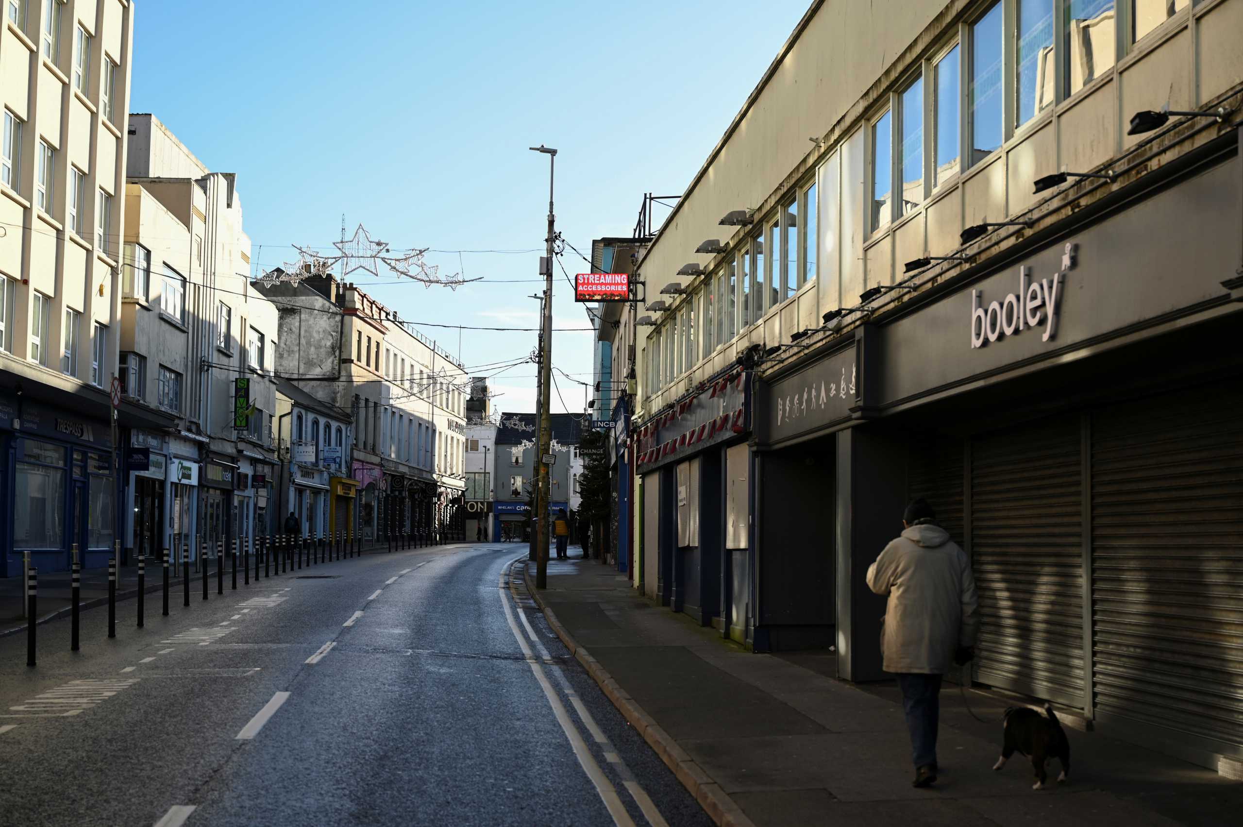 An empty city centre shopping streets is seen after the government imposed the highest level of restrictions amid the spread of the coronavirus disease (COVID-19) pandemic, in Galway, Ireland, January 1, 2021. REUTERS