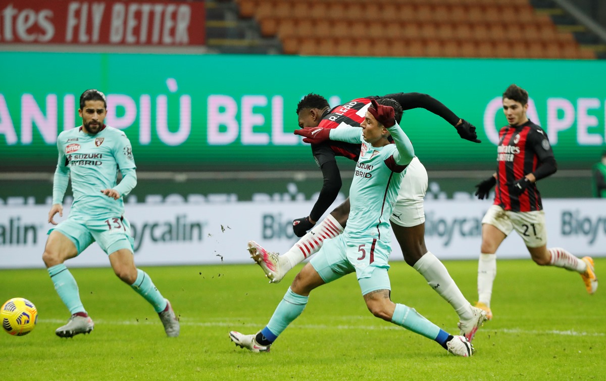 Soccer Football - Serie A - AC Milan v Torino - San Siro, Milan, Italy - January 9, 2021 AC Milan's Rafael Leao scores their first goal REUTERS