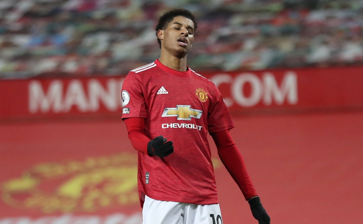 Soccer Football - Premier League - Manchester United v Wolverhampton Wanderers - Old Trafford, Manchester, Britain - December 29, 2020 Manchester United's Marcus Rashford reacts Pool via REUTERS