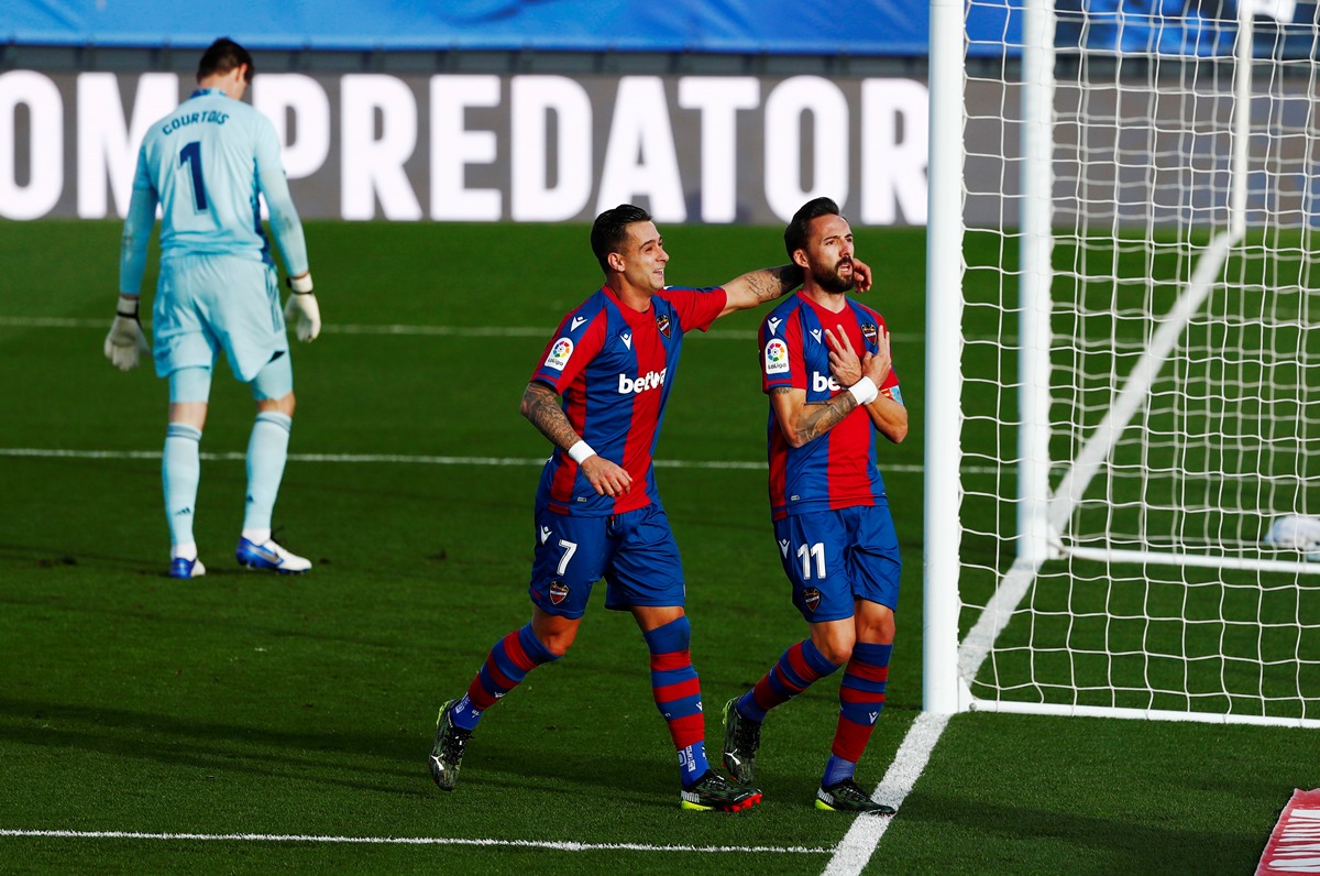 Soccer Football - La Liga Santander - Real Madrid v Levante - Estadio Alfredo Di Stefano, Madrid, Spain - January 30, 2021 Levante's Jose Luis Morales celebrates scoring their first goal REUTERS