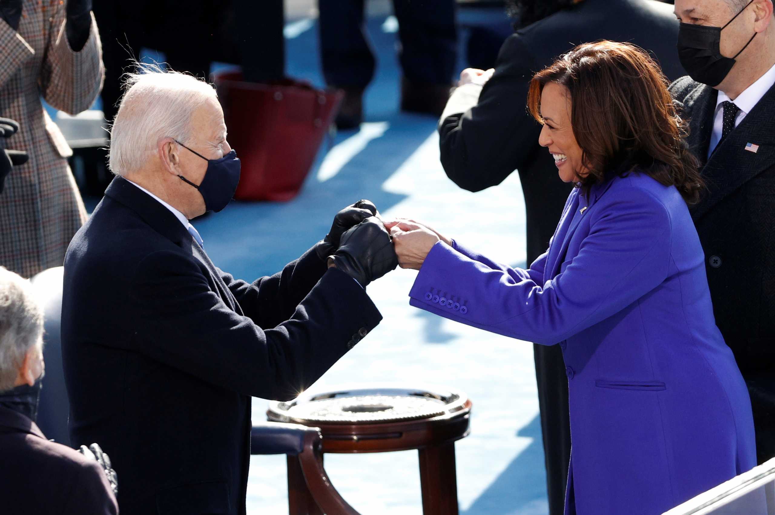 FILE PHOTO: President-elect Joe Biden and Vice President Kamala Harris during the inauguration of Joe Biden as the 46th President of the United States on the West Front of the U.S. Capitol in Washington, U.S., January 20, 2021. REUTERS