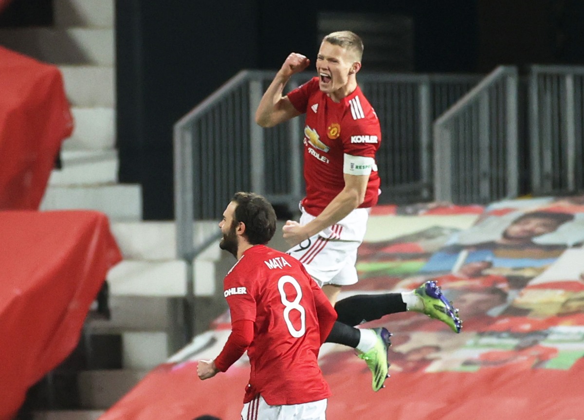 Soccer Football - FA Cup - Third Round - Manchester United v Watford - Old Trafford, Manchester, Britain - January 9, 2021 Manchester United's Scott McTominay celebrates scoring their first goal Action Images via Reuters