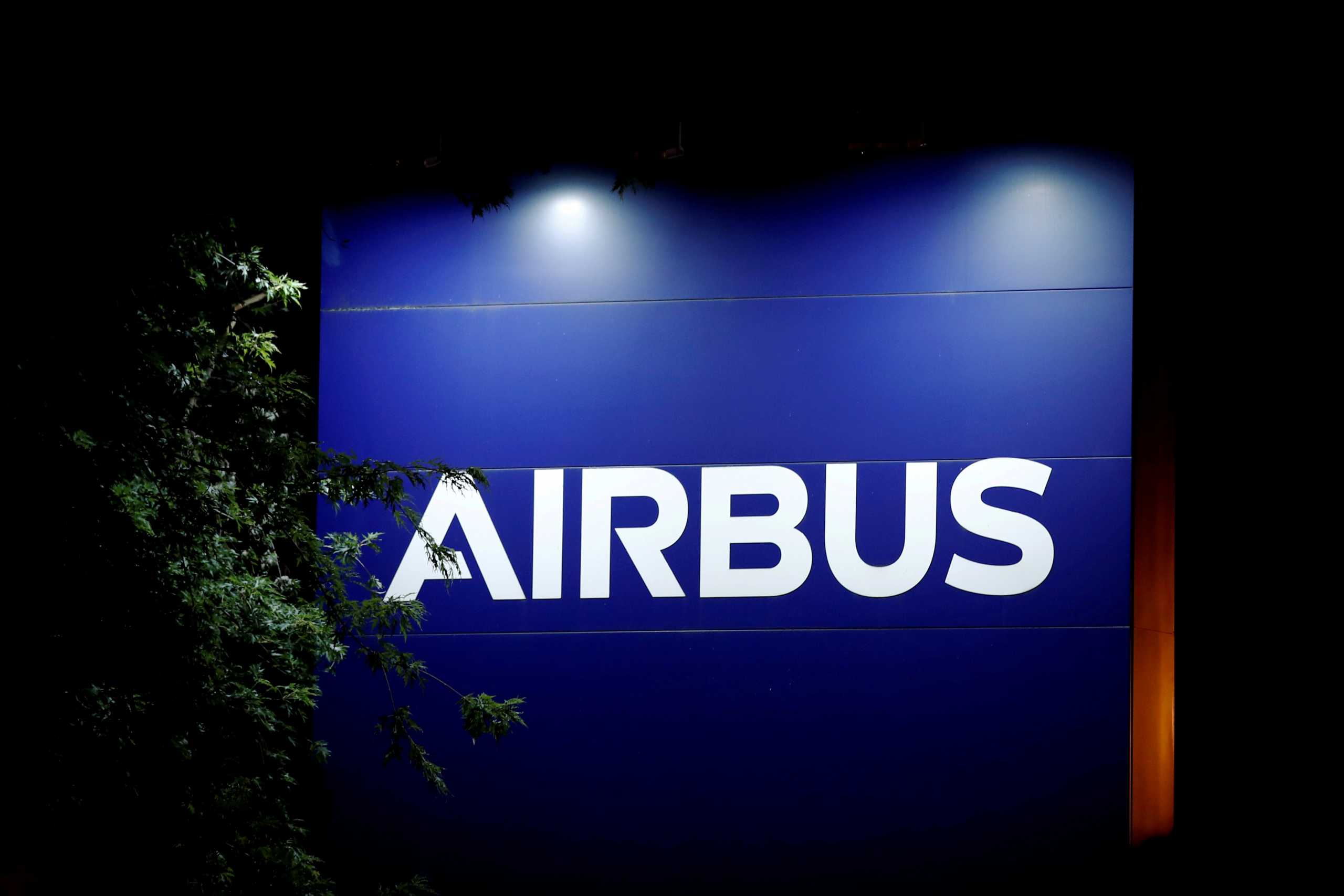 FILE PHOTO: A logo of Airbus is seen at the entrance of its factory in Blagnac near Toulouse, France, July 2, 2020. REUTERS