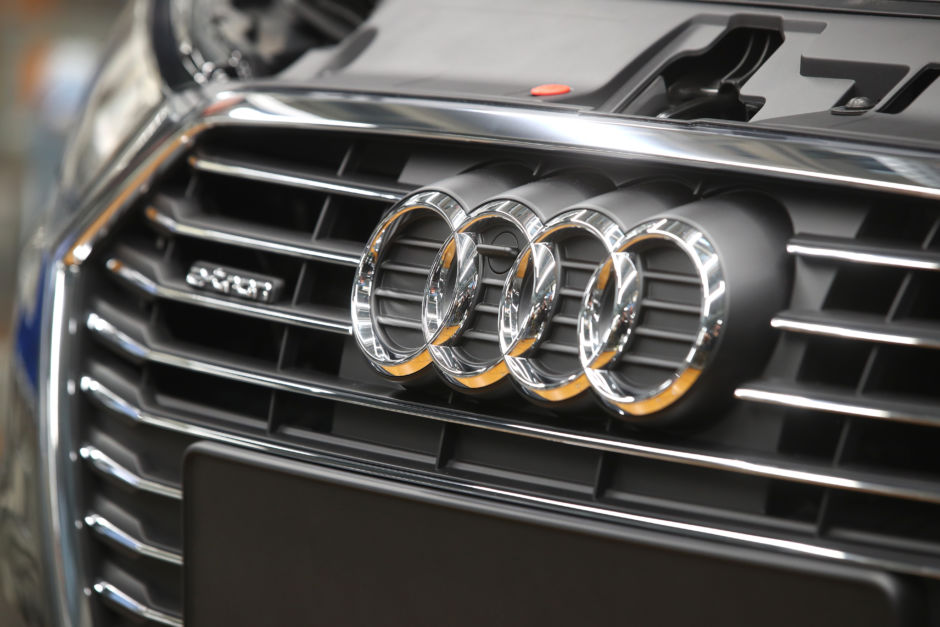 The Audi logo is seen on the car at the production line of the German car manufacturer's plant in Ingolstadt, Germany, March 14, 2018. REUTERS