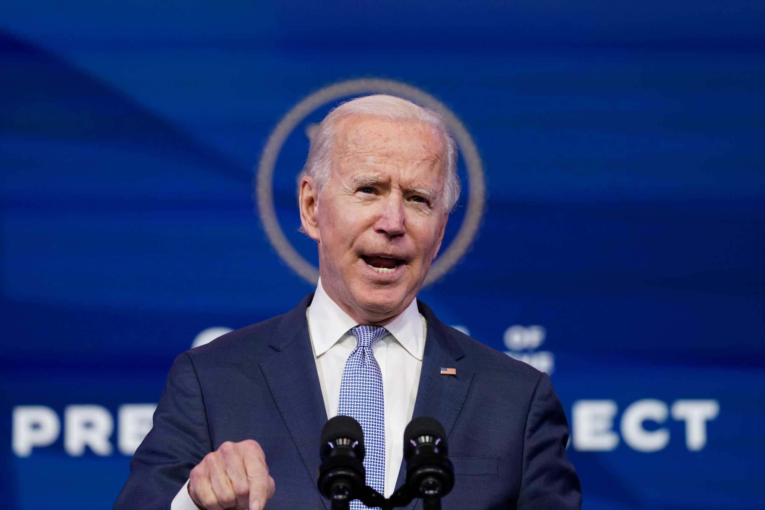 U.S. President-elect Joe Biden addresses the protests taking place in and around the U.S. Capitol in Washington as the U.S. Congress held a joint session to certify the 2020 election results, at a news conference at his transition headquarters in Wilmington, Delaware, U.S., January 6, 2021. REUTERS