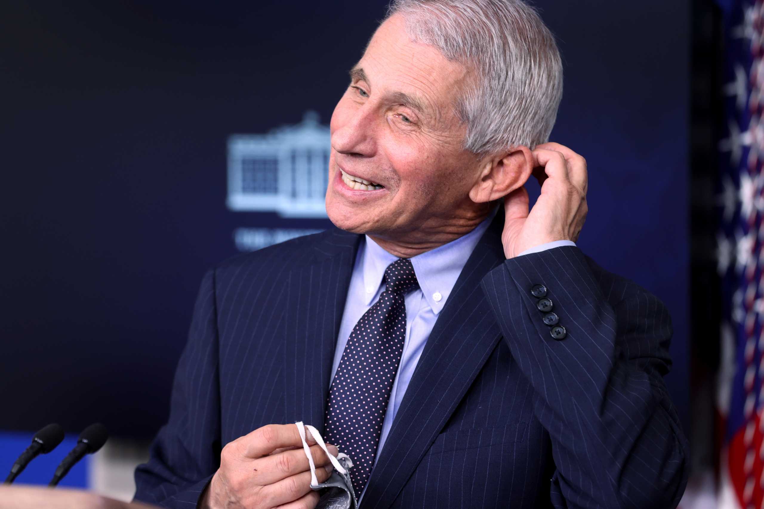 NIH National Institute of Allergy and Infectious Diseases Director Anthony Fauci addresses the daily press briefing at the White House in Washington, U.S. January 21, 2021.  REUTERS