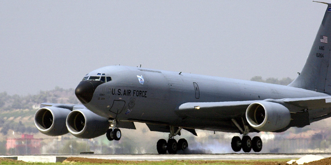 INCIRLIK AIR BASE, Turkey -- A KC-135 Stratotanker from the Air National Guard's 121st Air Refueling Wing at Rickenbacker International Airport, Ohio, touches down on the flightline here.  U.S. officials are sending four KC-135 Stratotanker aircraft and six aircrews to provide air-refueling support for operations Enduring Freedom and Iraqi Freedom.  Aircraft and people began arriving Aug. 19 and should be in place by Aug. 23.  (U.S. Air Force photo by Tech. Sgt. Vince Parker)
