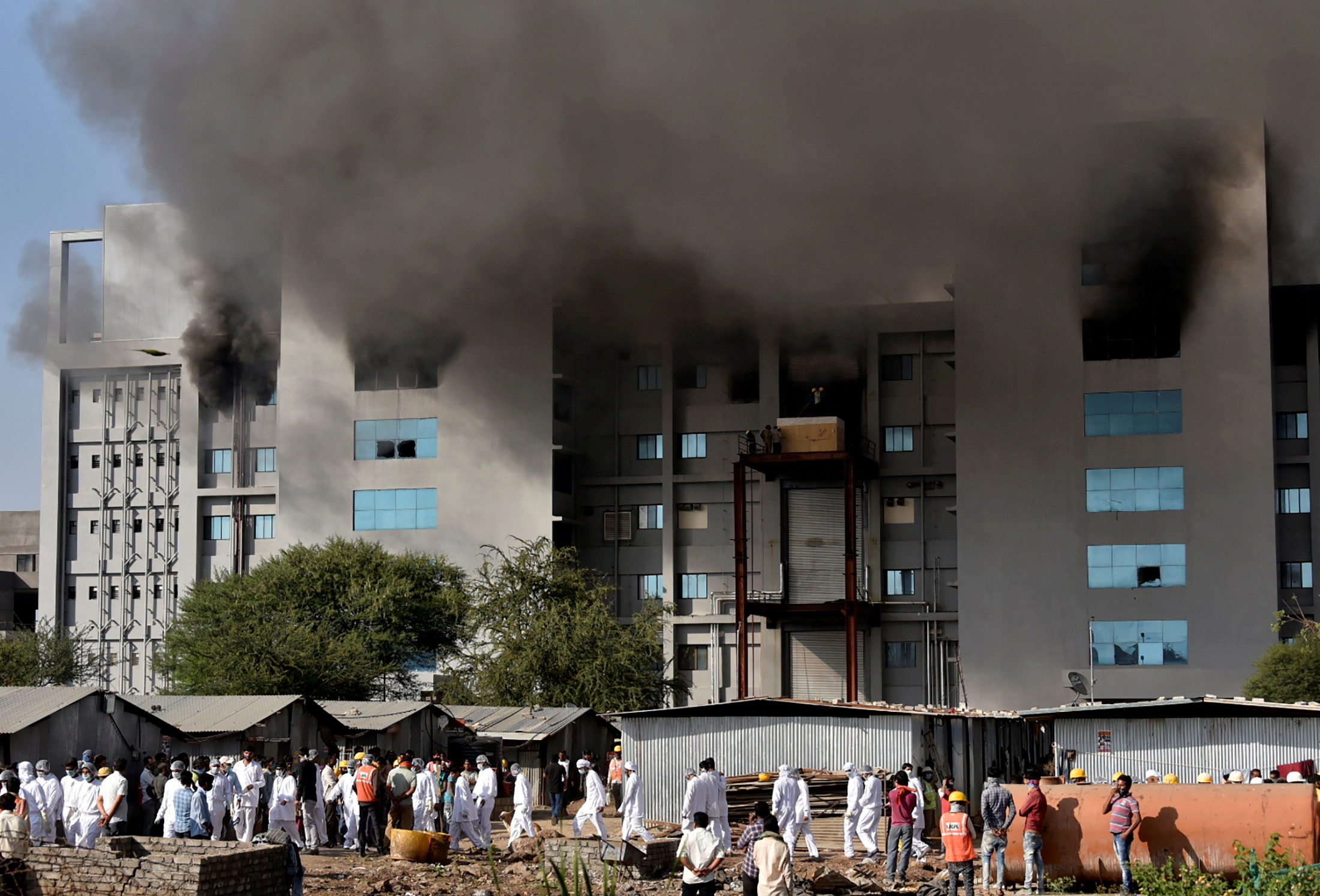 Smoke billows after a fire broke out inside the complex of the Serum Institute of India, in Pune, India, January 21, 2021. REUTERS