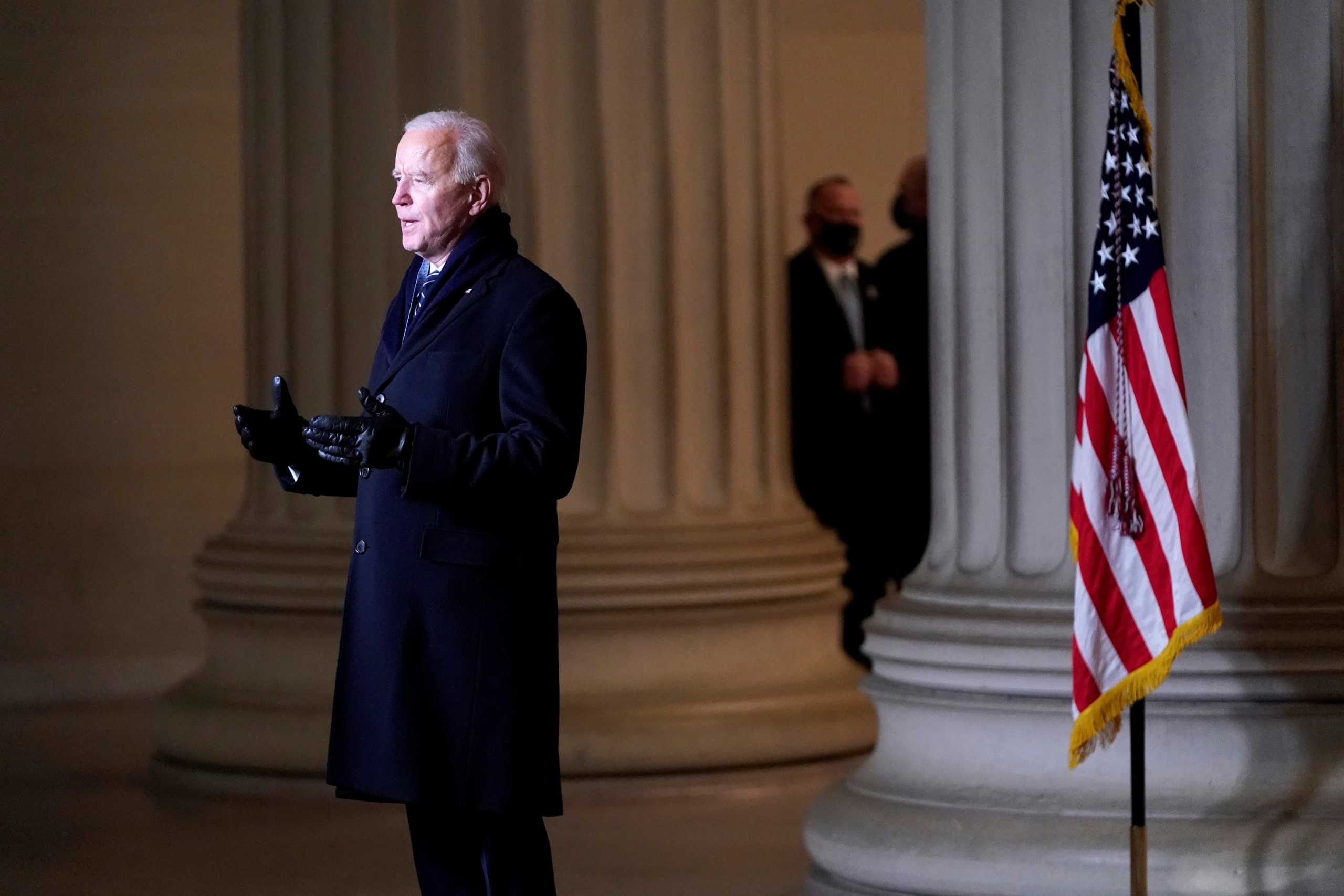 U.S. President Joe Biden addresses the nation at the "Celebrating America" event at the Lincoln Memorial after the inauguration of Joe Biden as the 46th President of the United States in Washington, U.S., January 20, 2021. REUTERS