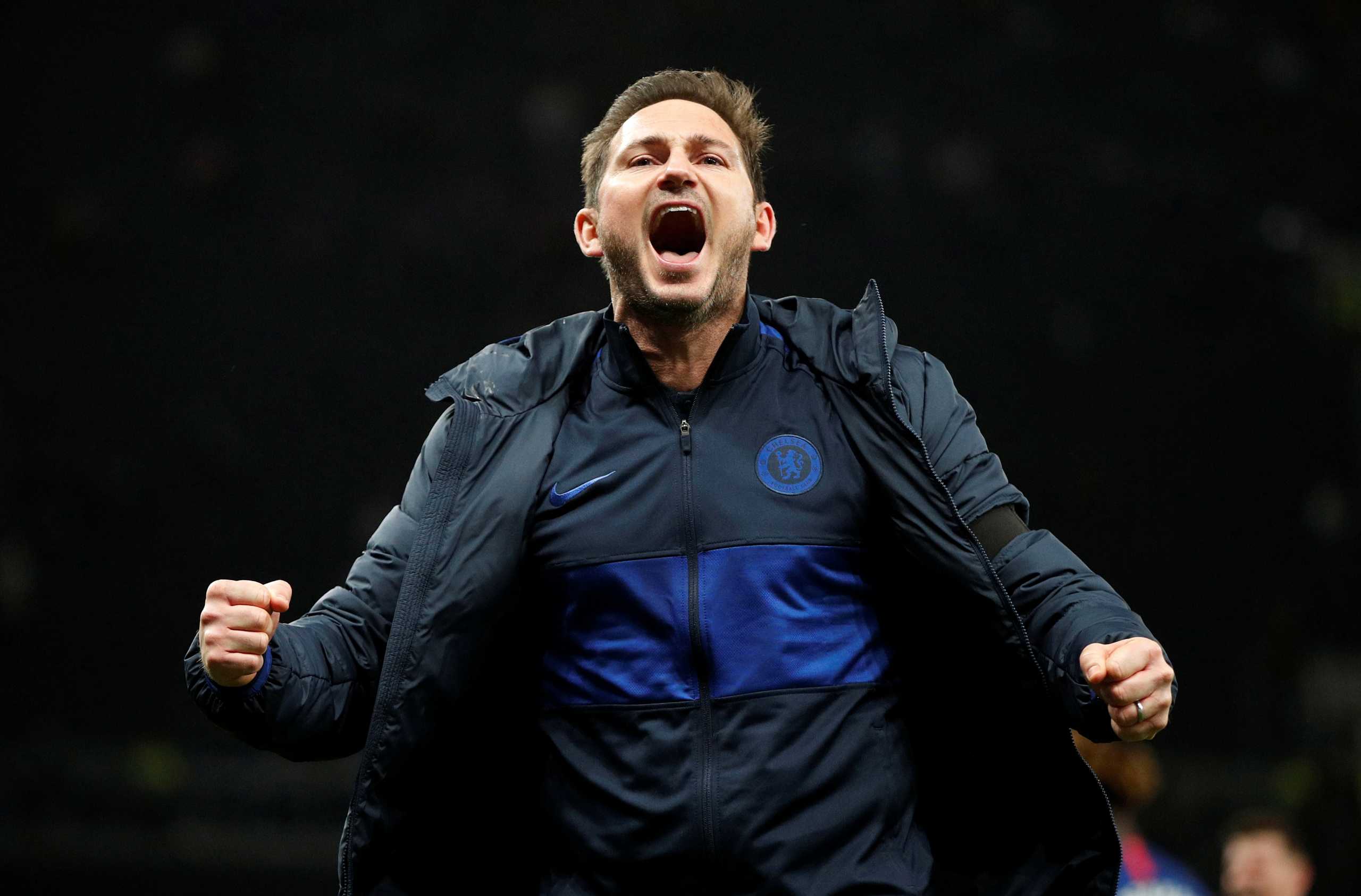 FILE PHOTO: Soccer Football - Premier League - Tottenham Hotspur v Chelsea - Tottenham Hotspur Stadium, London, Britain - December 22, 2019  Chelsea manager Frank Lampard celebrates after the match   Action Images via Reuters