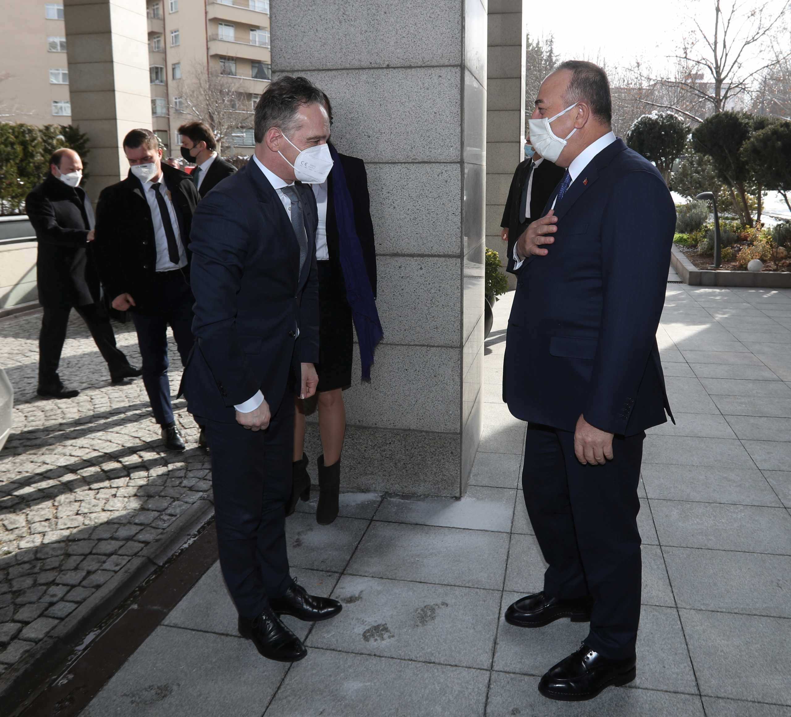 Turkish Foreign Minister Mevlut Cavusoglu meets with his German counterpart Heiko Maas in Ankara, Turkey, January 18, 2021. Turkish Foreign Ministry