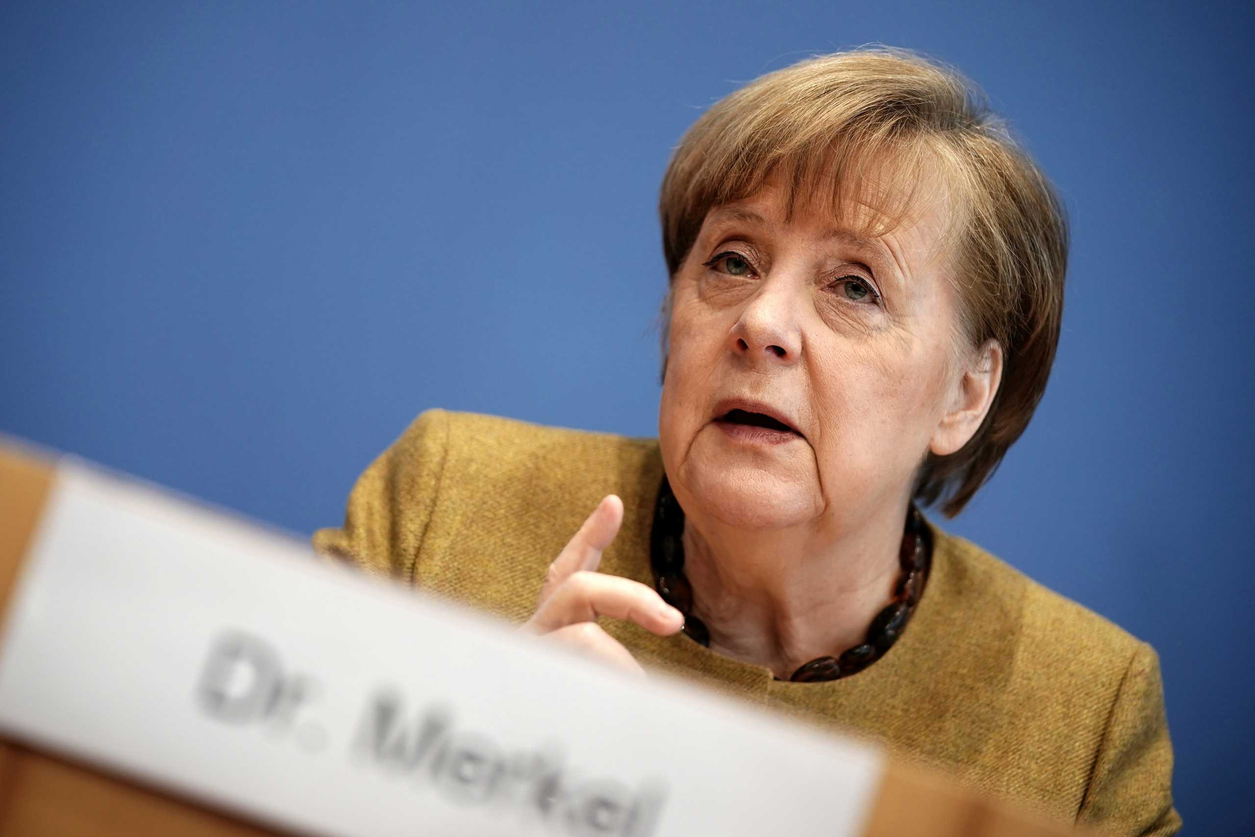 German Chancellor Angela Merkel addresses a news conference at the Bundespressekonferenz, about the current situation of the spread of the coronavirus disease (COVID-19), in Berlin, Germany, January 21, 2021. Michael Kappeler