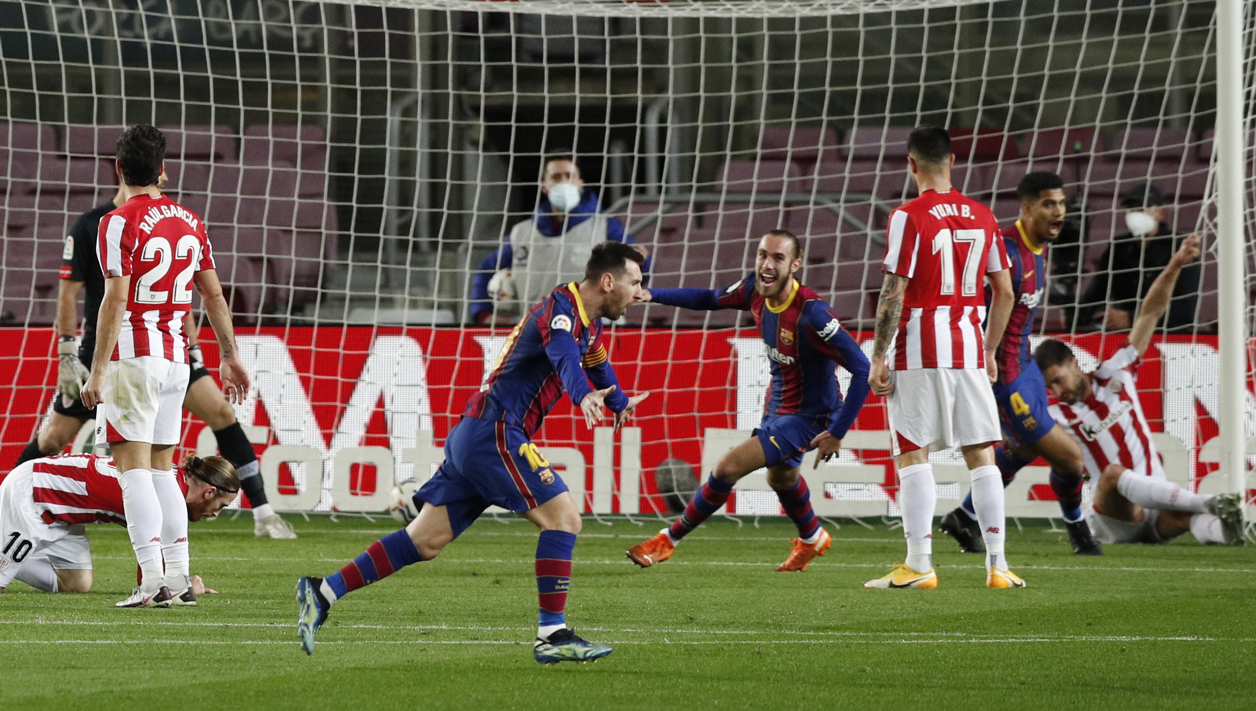 Soccer Football - La Liga Santander - FC Barcelona v Athletic Bilbao - Camp Nou, Barcelona, Spain - January 31, 2021 Barcelona's Lionel Messi celebrates scoring their first goal REUTERS