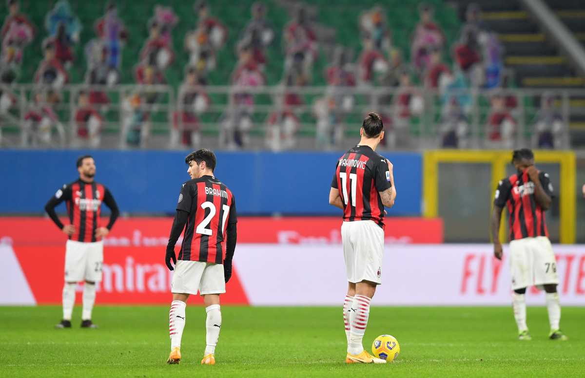 Soccer Football - Serie A - AC Milan v Atalanta - San Siro, Milan, Italy - January 23, 2021 AC Milan's Zlatan Ibrahimovic with teammates after Atalanta's third goal REUTERS
