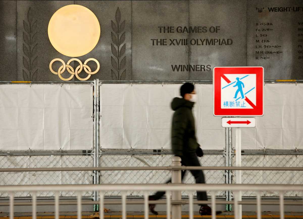 FILE PHOTO: Olympic rings are seen outside the National Stadium, the main venue for the 2020 Olympic and Paralympic Games in Tokyo, Japan January 8, 2021.  REUTERS