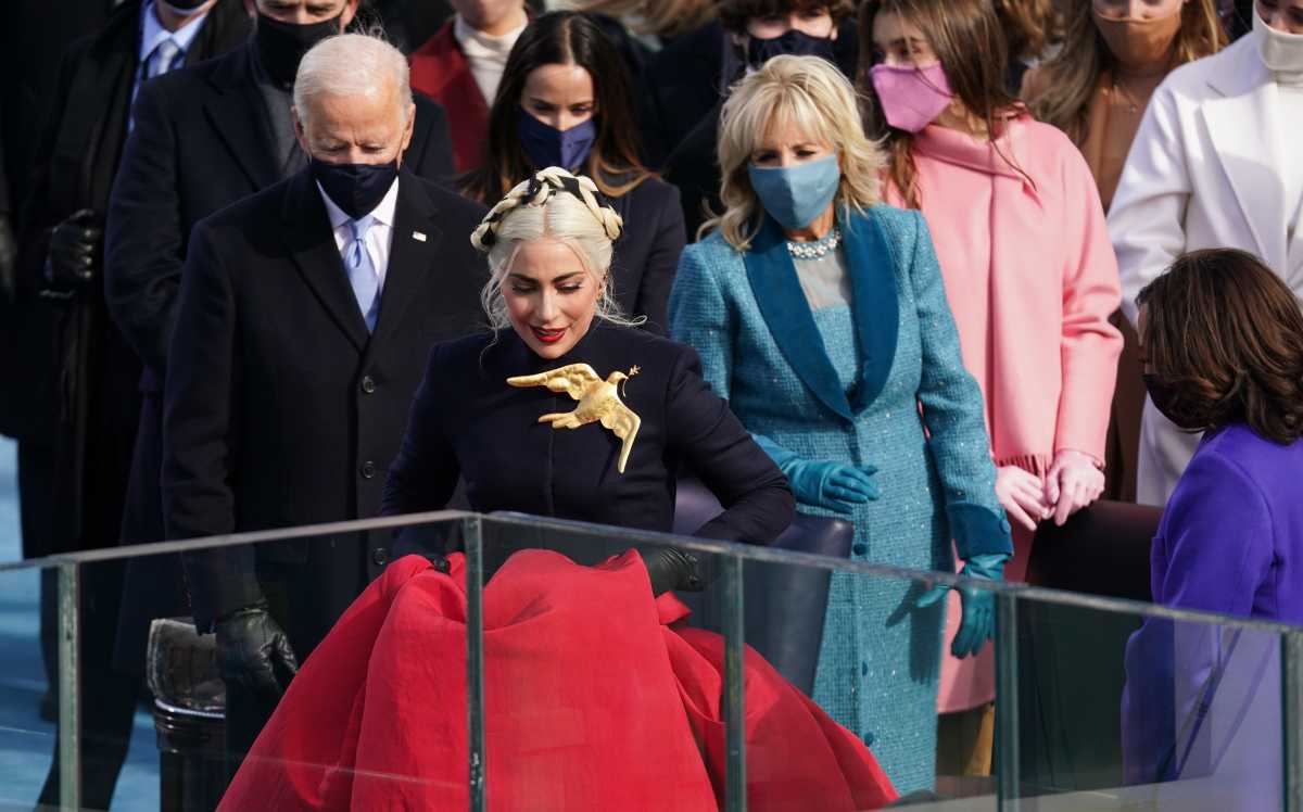 Lady Gaga arrives to sing the National Anthem during the inauguration of Joe Biden as the 46th President of the United States on the West Front of the U.S. Capitol in Washington, U.S., January 20, 2021. REUTERS