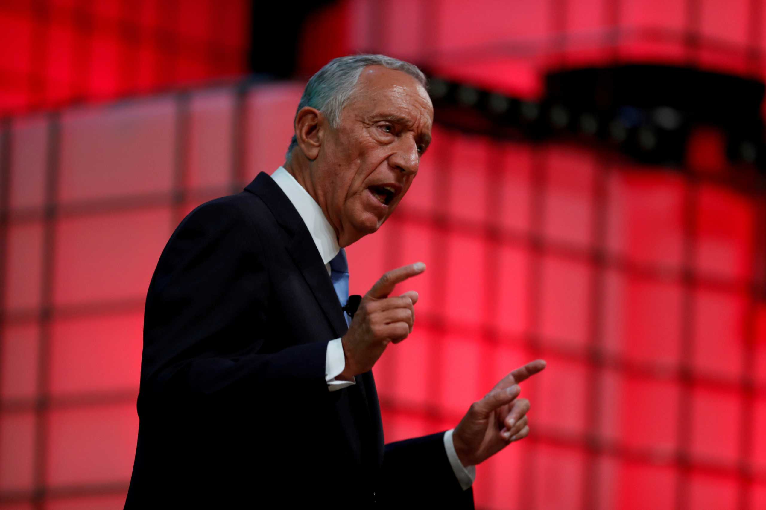 FILE PHOTO: Portugal's President Marcelo Rebelo de Sousa gives a speech at the Web Summit closing ceremony in Lisbon, Portugal November 8, 2018. REUTERS