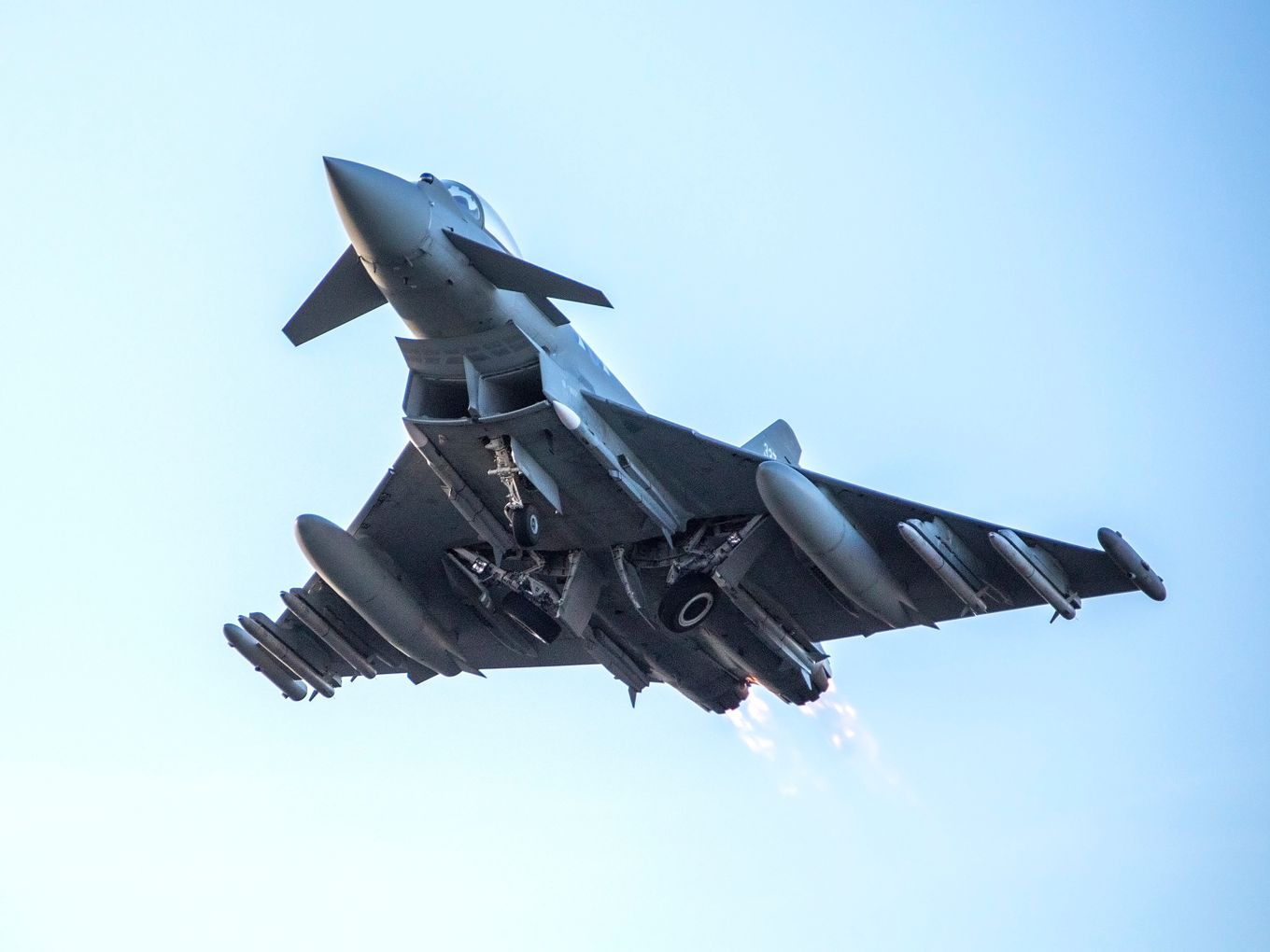 Description:  Pictured is an RAF Lossiemouth typhoon, whilst on a QRA tango launch. The jet is loaded with a meteor missile.
Originator:  Flt Lt Smith 
Section: MCO
Ext: 

*For more information contact Photographic Section, RAF Lossiemouth, IV31 6SD. Tel: 01343 817191