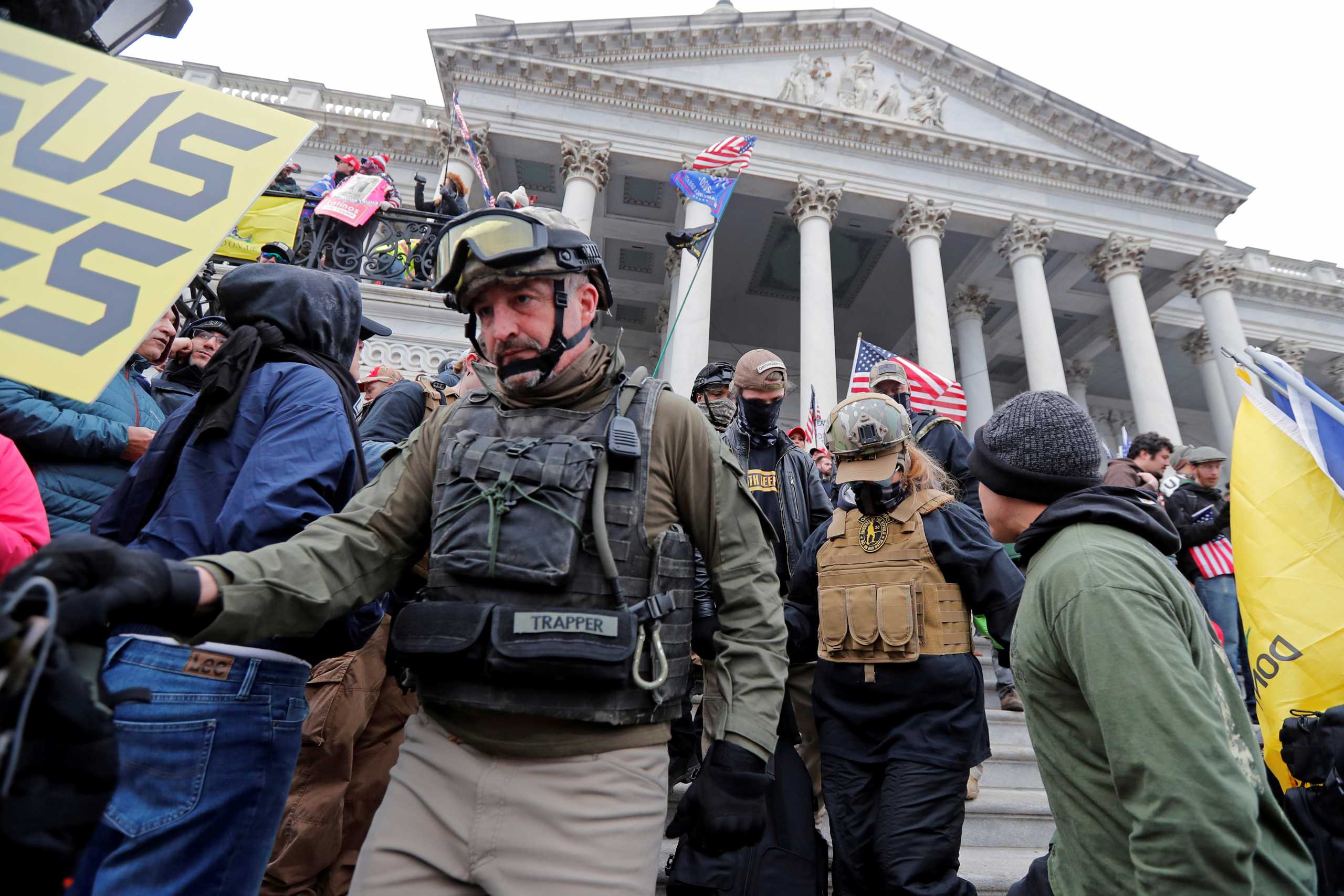FILE PHOTO: Members of the Oath Keepers are seen among supporters of U.S. President Donald Trump at the U.S. Capitol during a protest against the certification of the 2020 U.S. presidential election results by the U.S. Congress, in Washington, U.S., January 6, 2021. REUTERS