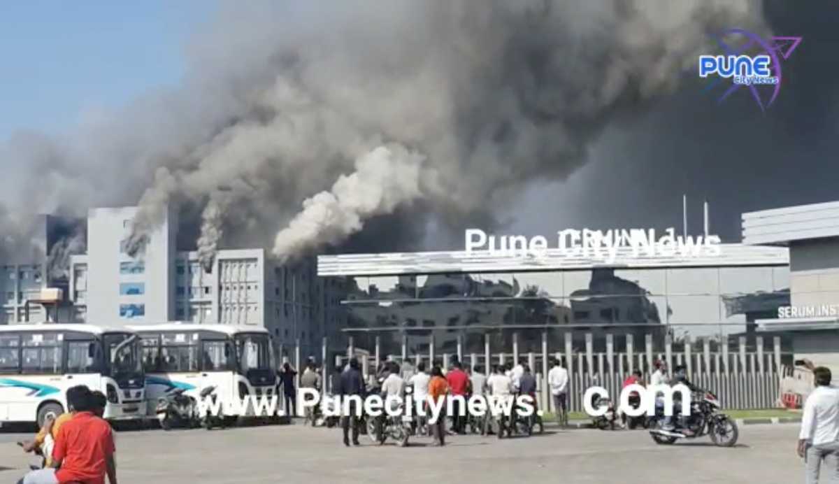 Smoke rises from fire at a site of Serum Institute of India in Pune, Maharashtra state, India January 21, 2021 in this still image obtained from a video. PUNE CITY NEWS