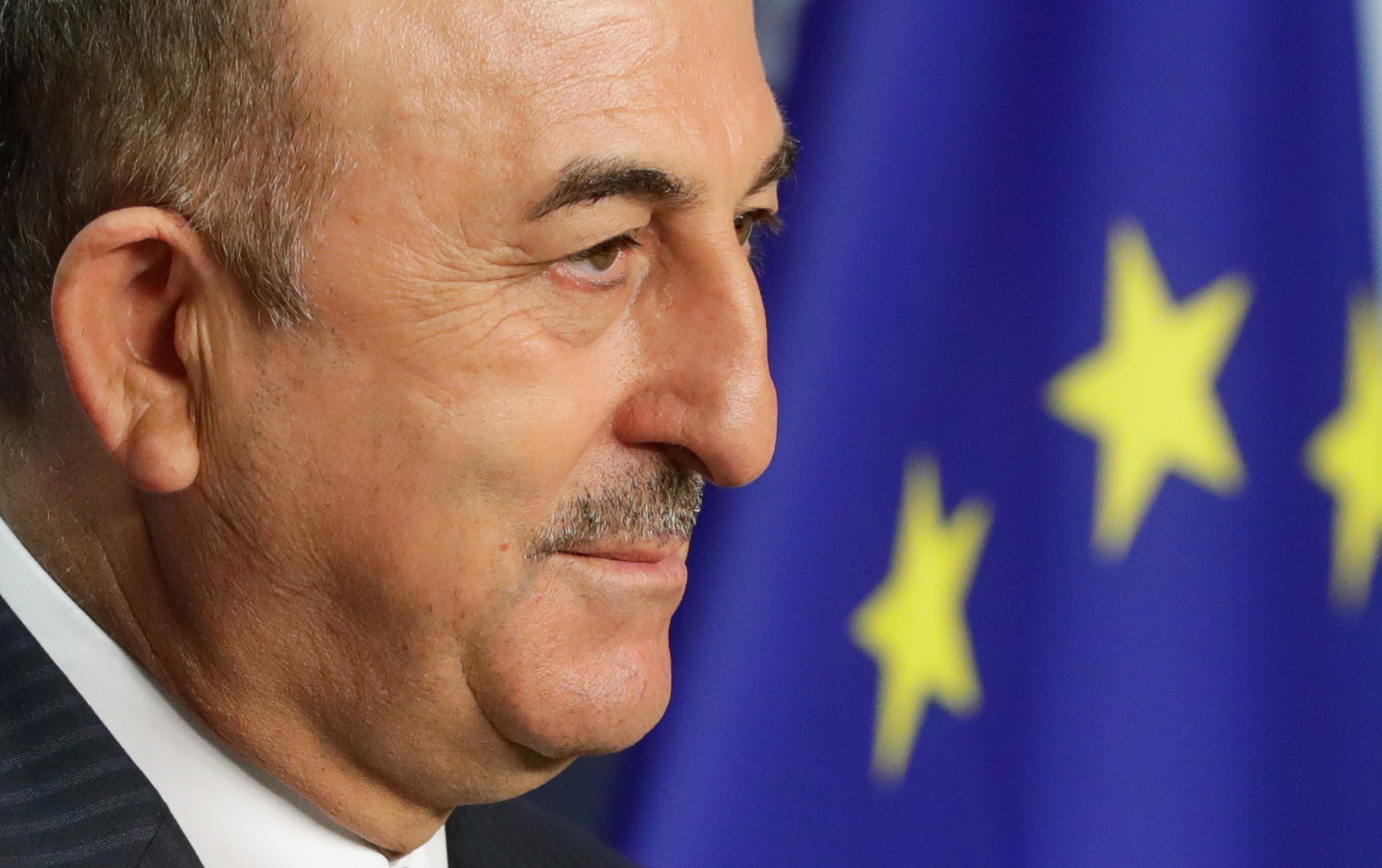 Turkish Foreign Minister Mevlut Cavusoglu looks on during a joint statement with High Representative of the European Union for Foreign Affairs and Security Policy Josep Borrell (not pictured), ahead of a meeting at the EEAS in Brussels, Belgium, January 21, 2021. Stephanie Lecocq
