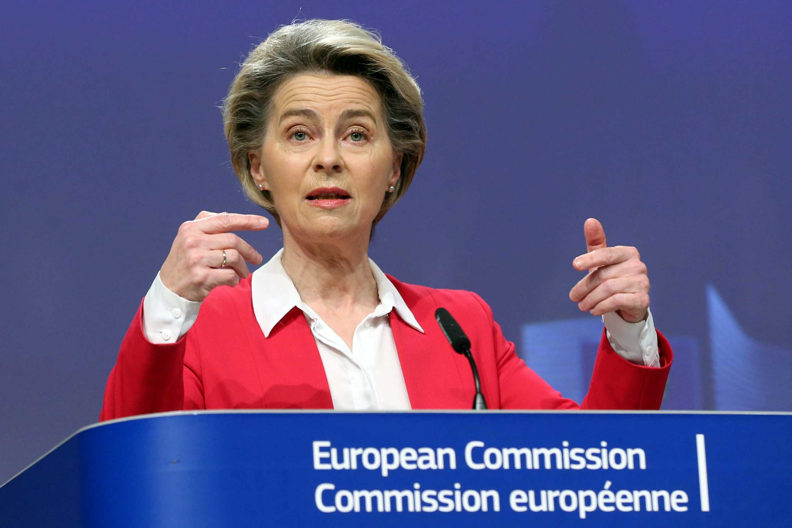European Commission President Ursula Von Der Leyen holds a news conference on vaccine strategy in Brussels, Belgium, January 8, 2021. Francois Walschaerts