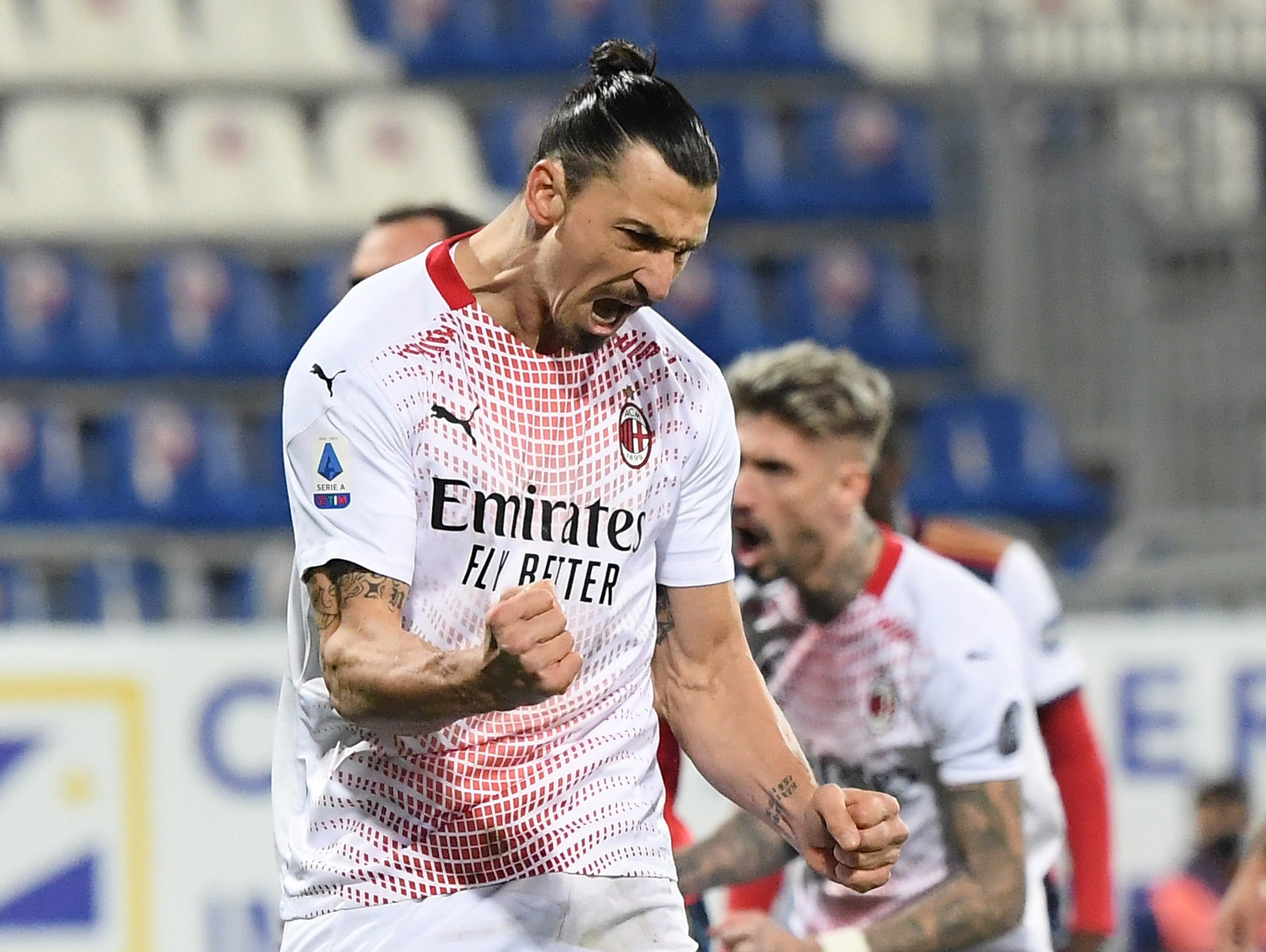 Soccer Football - Serie A - Cagliari v AC Milan - Sardegna Arena, Cagliari, Italy - January 18, 2021  AC Milan's Zlatan Ibrahimovic celebrates scoring their first goal REUTERS