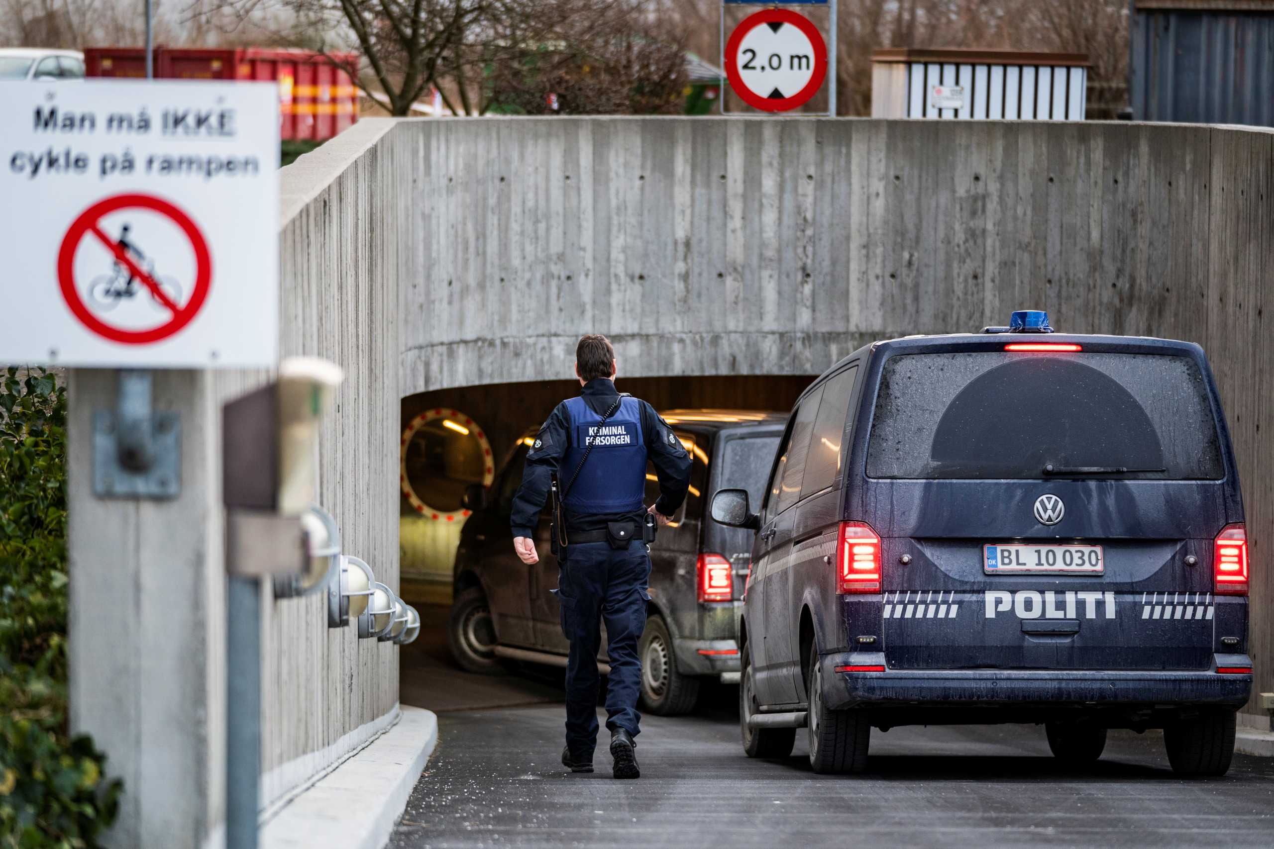 A police van carrying the convicted murderer Peter Madsen arrives at the court in Glostrup, Copenhagen, Denmark, February 9, 2021. Ritzau Scanpix