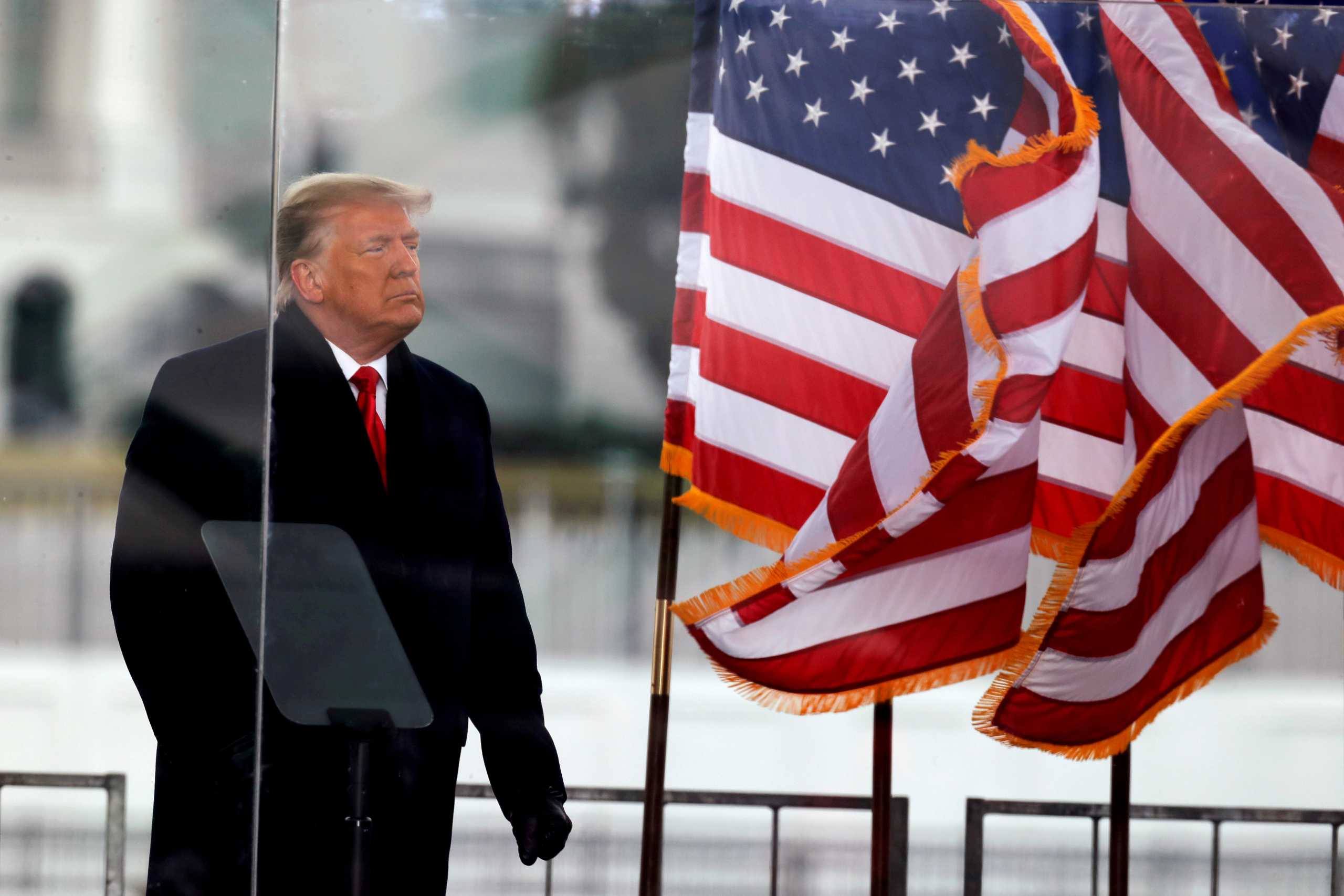 FILE PHOTO: U.S. President Donald Trump looks on at the end of his speech during a rally to contest the certification of the 2020 U.S. presidential election results by the U.S. Congress, in Washington, U.S, January 6, 2021. REUTERS