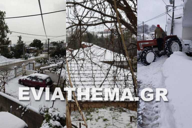 Καιρός – Εύβοια: Μέχρι και 2 μέτρα χιόνι – Κλειστοί δρόμοι και αντιολισθητικές αλυσίδες (pics, video)