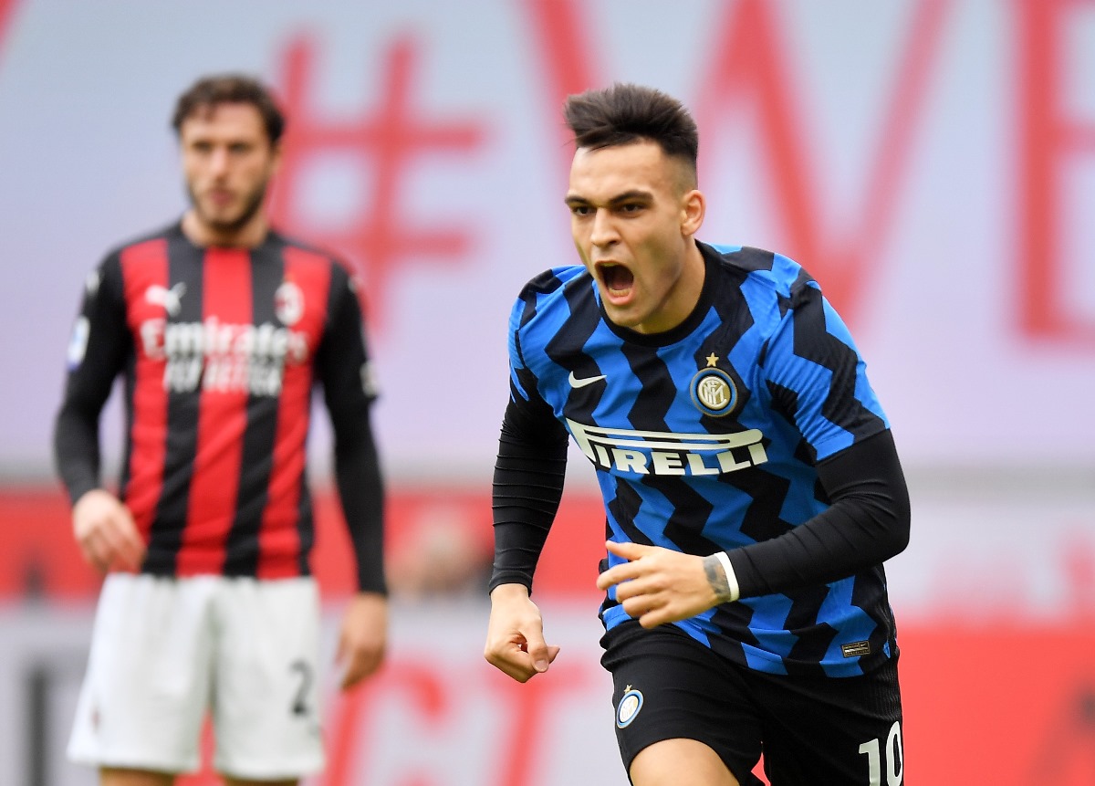 Soccer Football - Serie A - AC Milan v Inter Milan - San Siro, Milan, Italy - February 21, 2021 Inter Milan's Lautaro Martinez celebrates scoring their first goal REUTERS